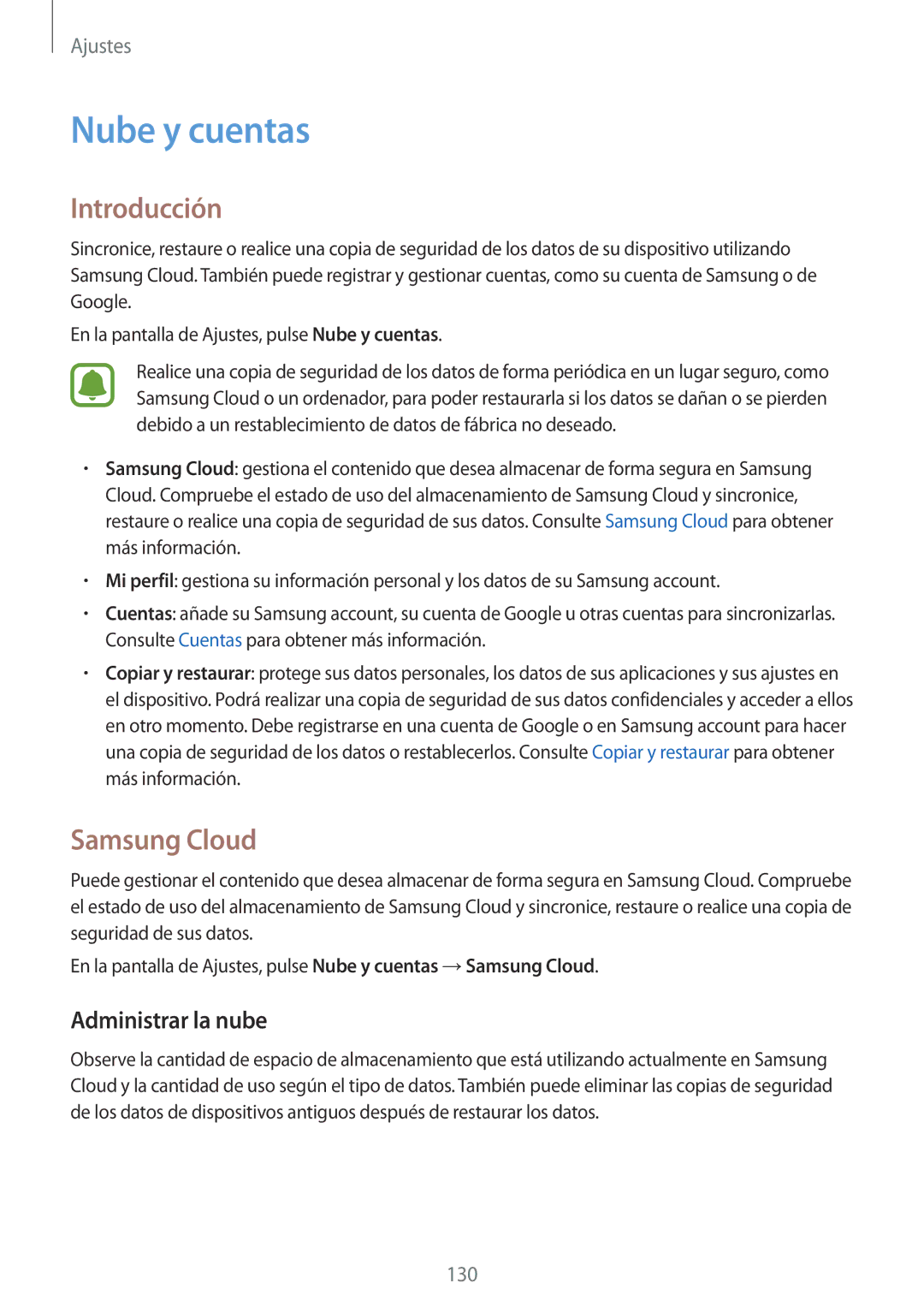 Samsung SM-J730FZDDPHE, SM-J730FZKAATL, SM-J730FZSDPHE, SM-J730FZKDPHE Nube y cuentas, Samsung Cloud, Administrar la nube 