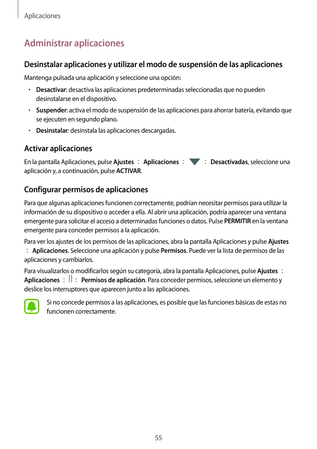 Samsung SM-J730FZKDPHE, SM-J730FZKAATL Administrar aplicaciones, Activar aplicaciones, Configurar permisos de aplicaciones 