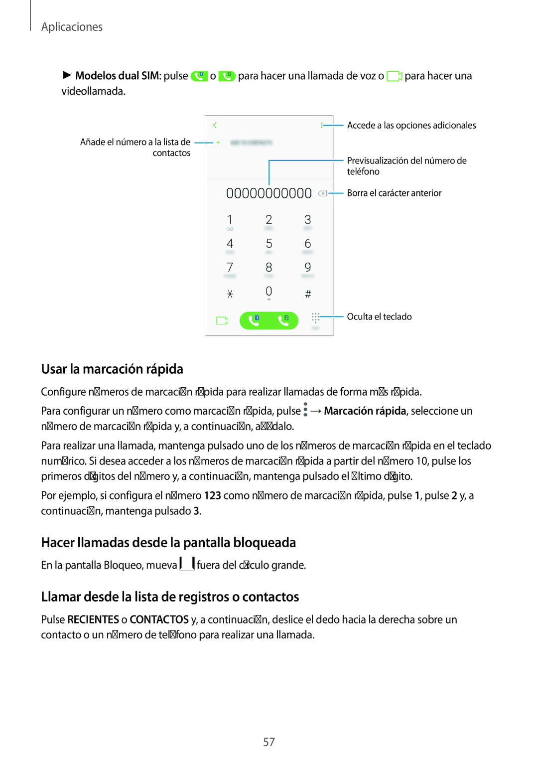 Samsung SM-J730FZSDPHE, SM-J730FZKAATL, SM-J730FZDDPHE Usar la marcación rápida, Hacer llamadas desde la pantalla bloqueada 