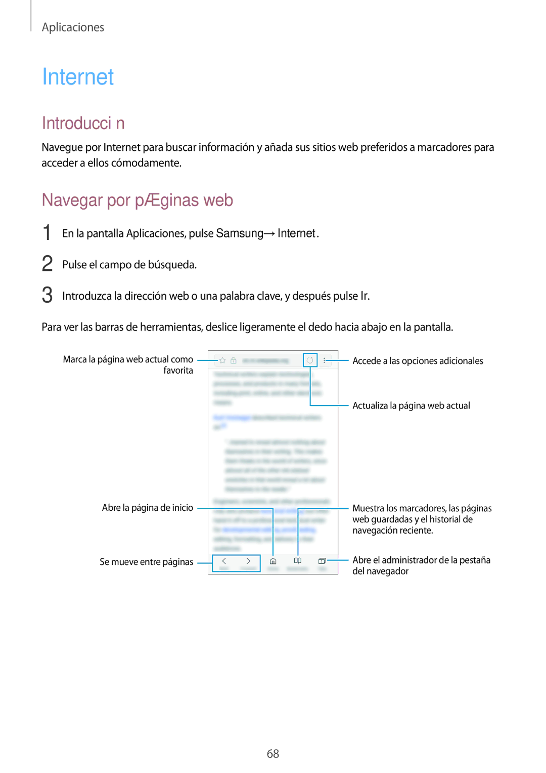 Samsung SM-J730FZKAATL, SM-J730FZSDPHE, SM-J730FZDDPHE, SM-J730FZKDPHE manual Internet, Navegar por páginas web 