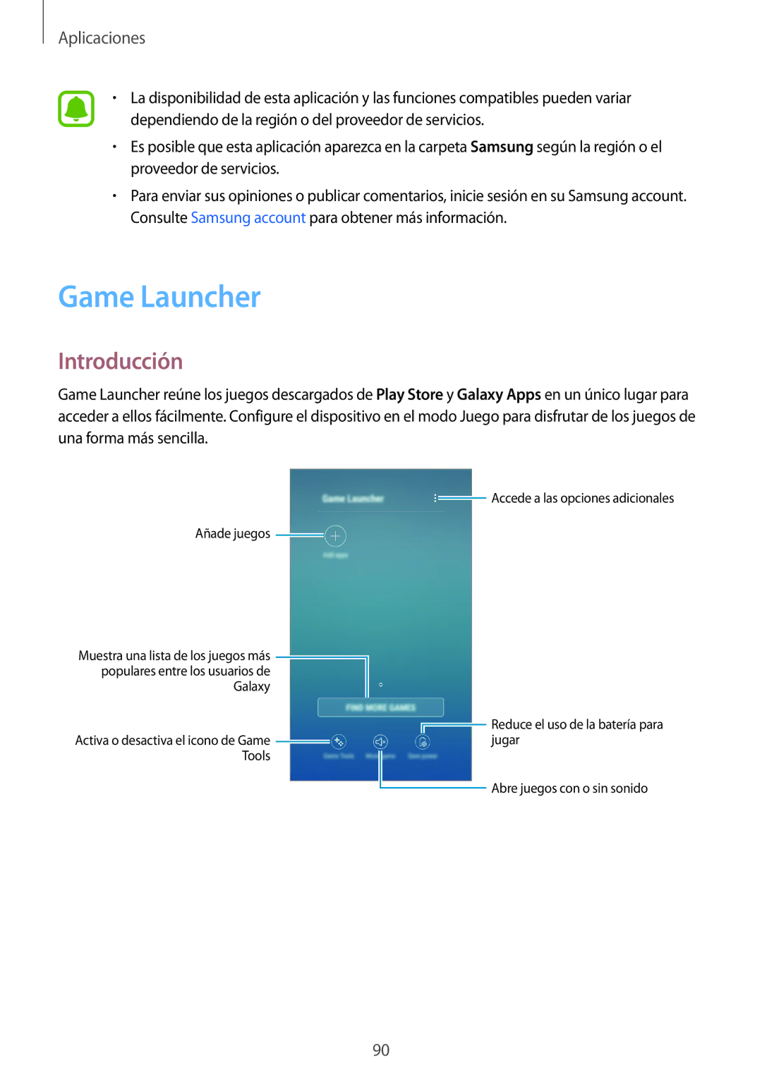 Samsung SM-J730FZDDPHE, SM-J730FZKAATL, SM-J730FZSDPHE, SM-J730FZKDPHE manual Game Launcher, Introducción 