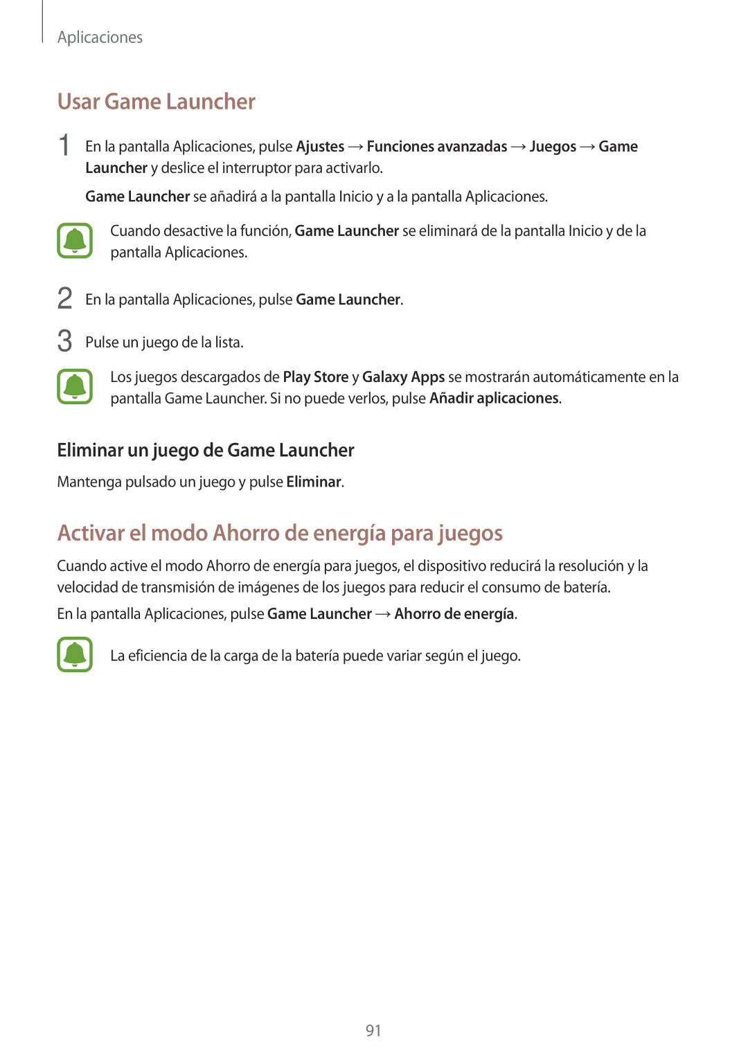 Samsung SM-J730FZKDPHE, SM-J730FZKAATL, SM-J730FZSDPHE Usar Game Launcher, Activar el modo Ahorro de energía para juegos 