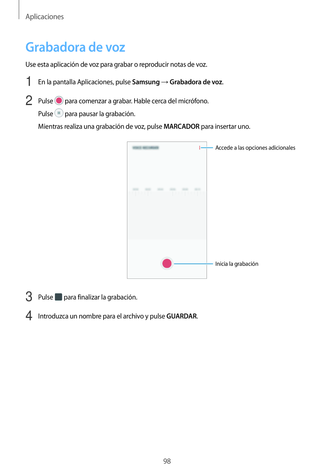 Samsung SM-J730FZDDPHE, SM-J730FZKAATL, SM-J730FZSDPHE, SM-J730FZKDPHE manual Grabadora de voz 