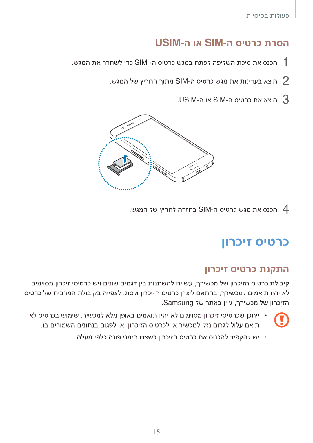 Samsung SM-J730FZSAILO, SM-J730FZKDSEE, SM-J730FZDDSEE, SM-J530FZDAILO Usim-ה וא Sim-ה סיטרכ תרסה, ןורכיז סיטרכ תנקתה 