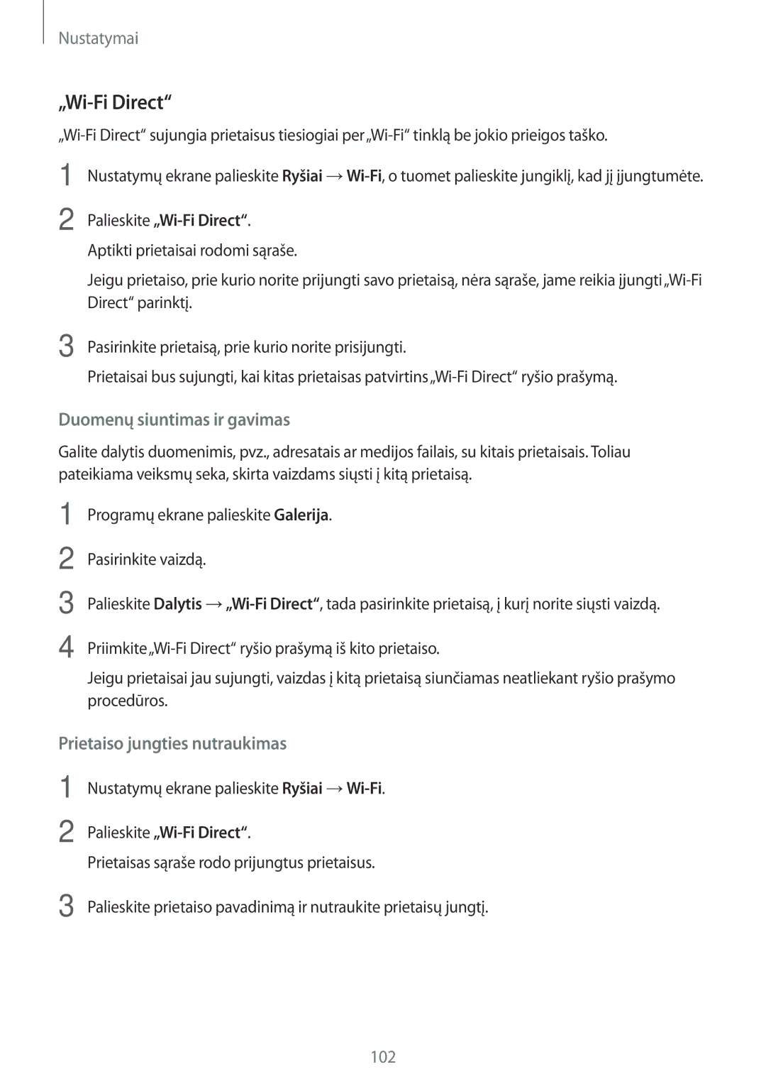 Samsung SM-J730FZSDSEB, SM-J730FZKDSEB, SM-J530FZSDSEB, SM-J530FZKDSEB, SM-J530FZDDSEB manual Palieskite „Wi-Fi Direct 