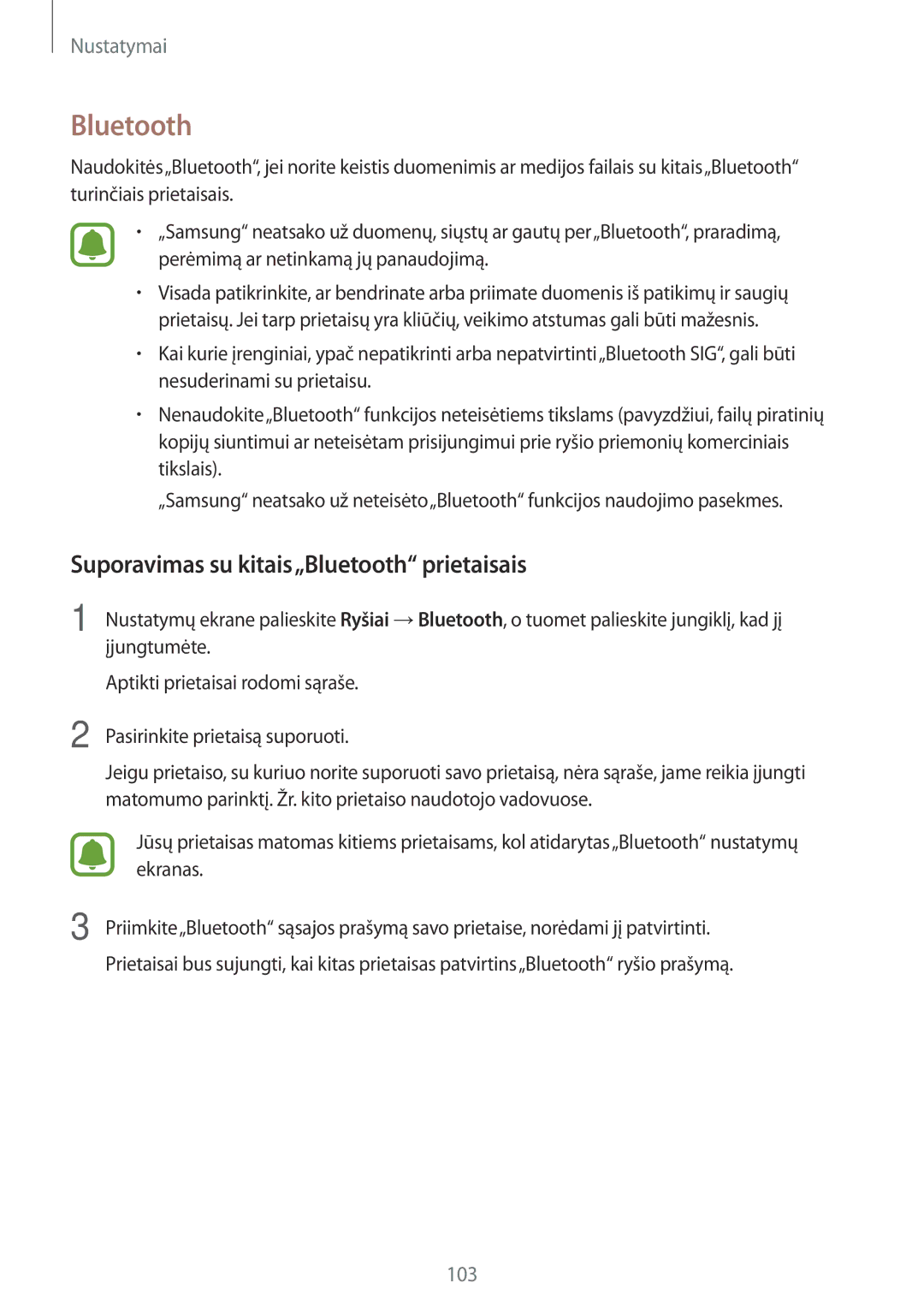 Samsung SM-J730FZKDSEB, SM-J730FZSDSEB, SM-J530FZSDSEB, SM-J530FZKDSEB manual Suporavimas su kitais„Bluetooth prietaisais 