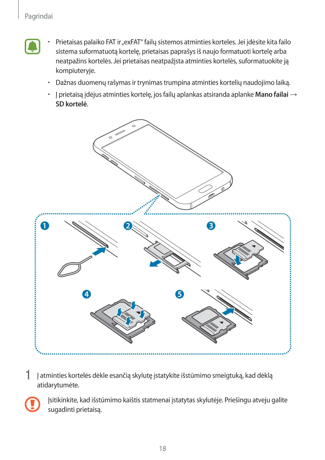 Samsung SM-J730FZSDSEB, SM-J730FZKDSEB, SM-J530FZSDSEB, SM-J530FZKDSEB, SM-J530FZDDSEB, SM-J730FZDDSEB manual Pagrindai 