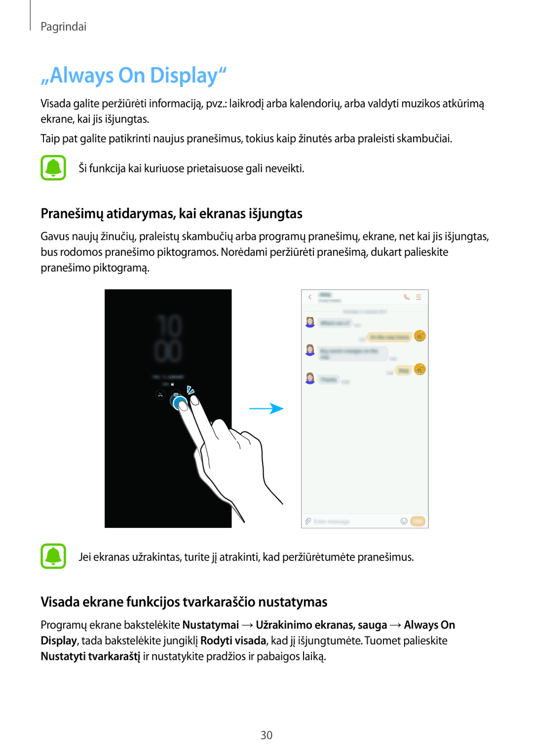 Samsung SM-J730FZSDSEB, SM-J730FZKDSEB, SM-J530FZSDSEB manual „Always On Display, Pranešimų atidarymas, kai ekranas išjungtas 