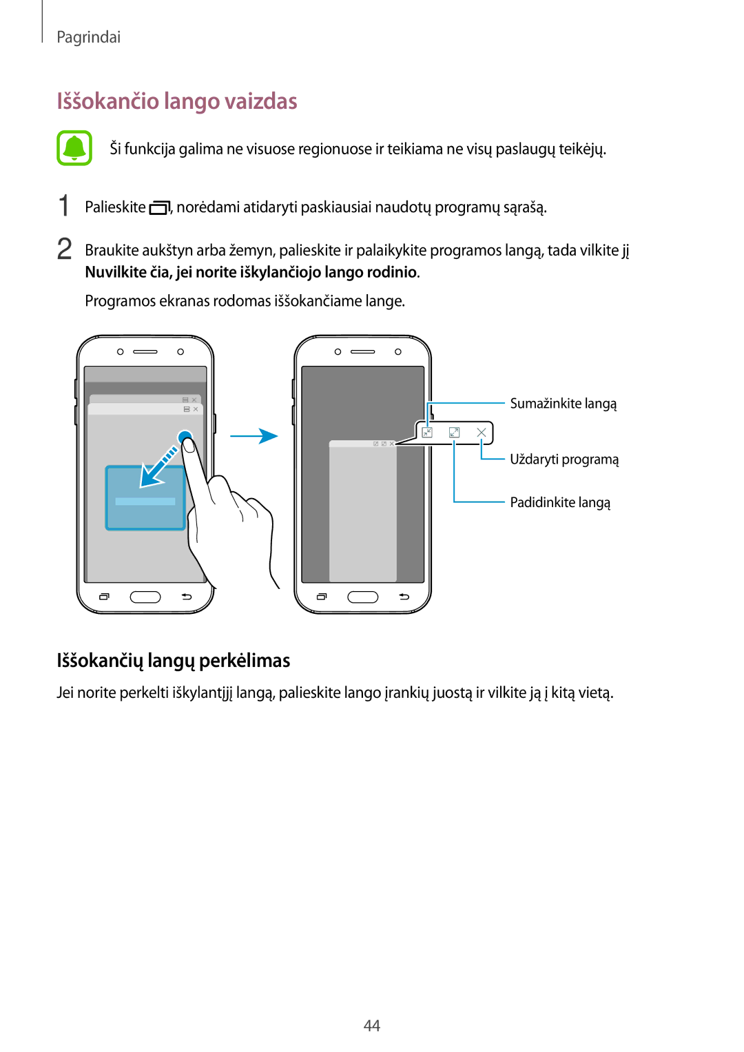 Samsung SM-J530FZSDSEB, SM-J730FZSDSEB, SM-J730FZKDSEB, SM-J530FZKDSEB Iššokančio lango vaizdas, Iššokančių langų perkėlimas 