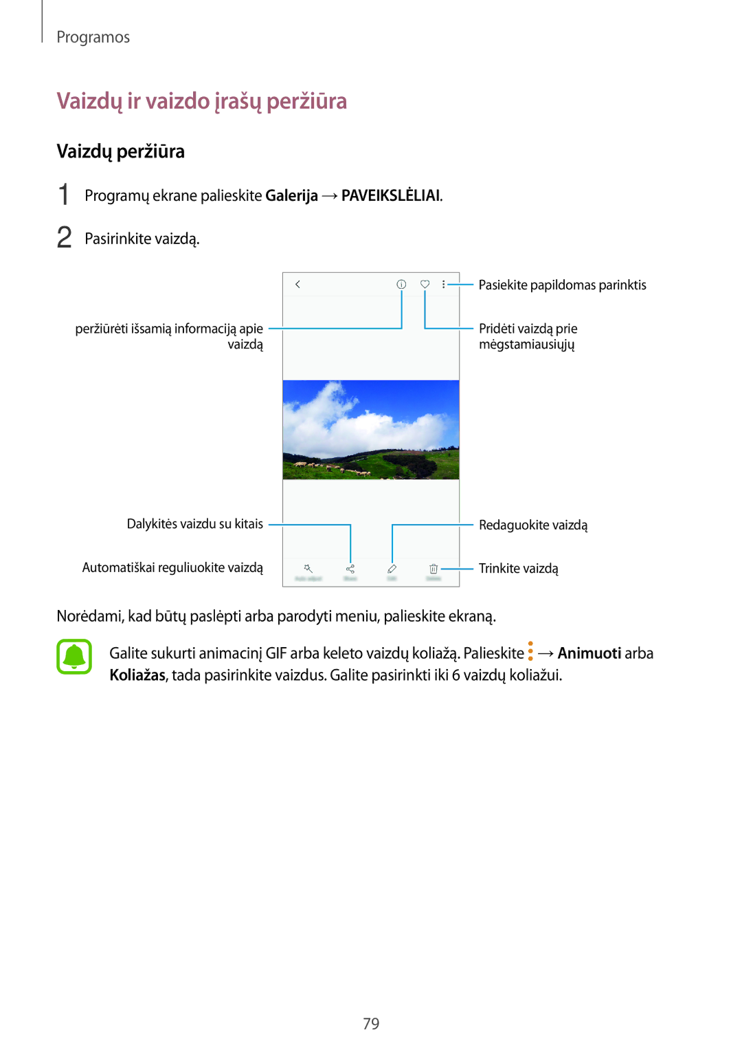 Samsung SM-J730FZKDSEB, SM-J730FZSDSEB, SM-J530FZSDSEB, SM-J530FZKDSEB manual Vaizdų ir vaizdo įrašų peržiūra, Vaizdų peržiūra 