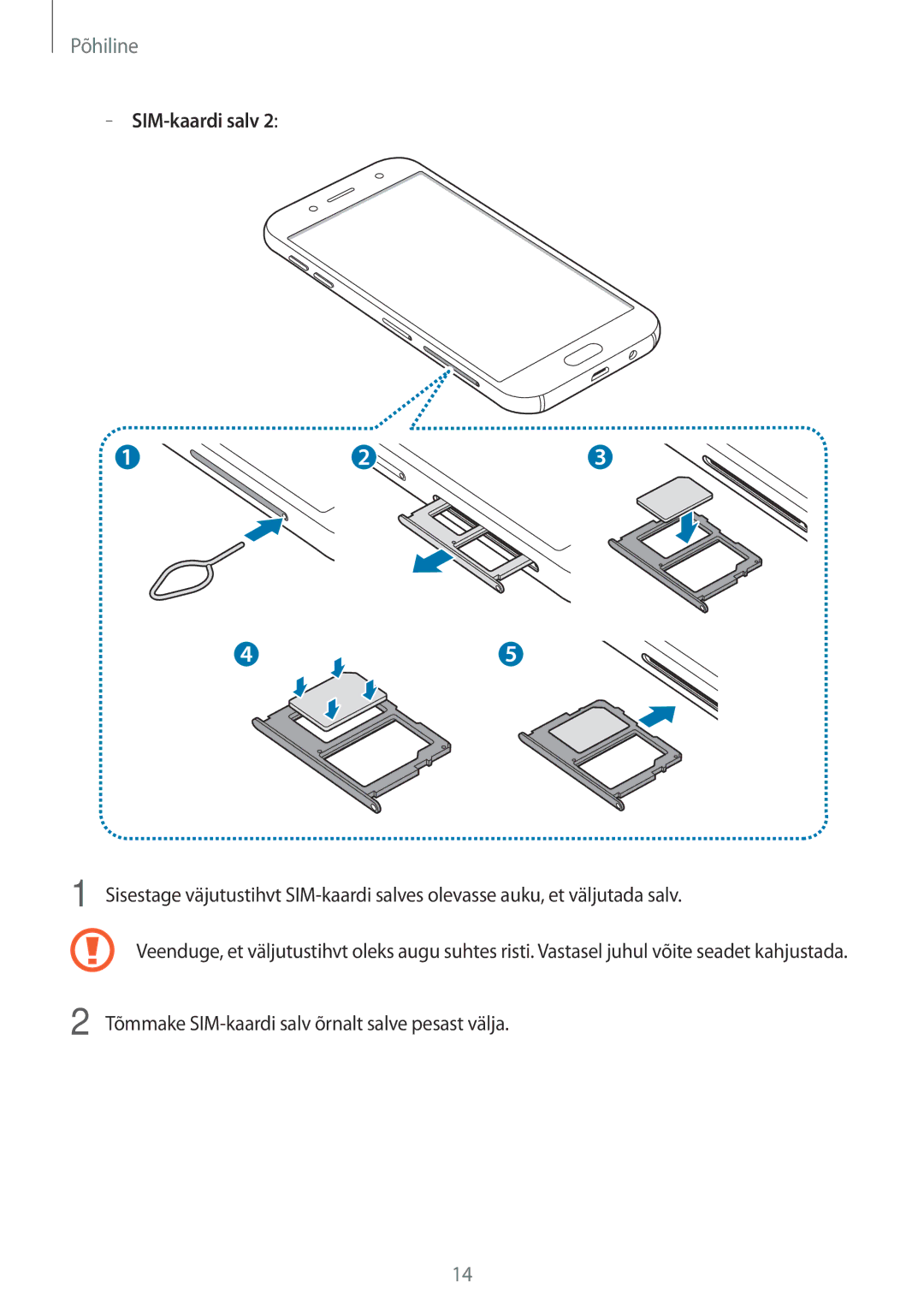 Samsung SM-J530FZSDSEB, SM-J730FZSDSEB, SM-J730FZKDSEB, SM-J530FZKDSEB Tõmmake SIM-kaardi salv õrnalt salve pesast välja 