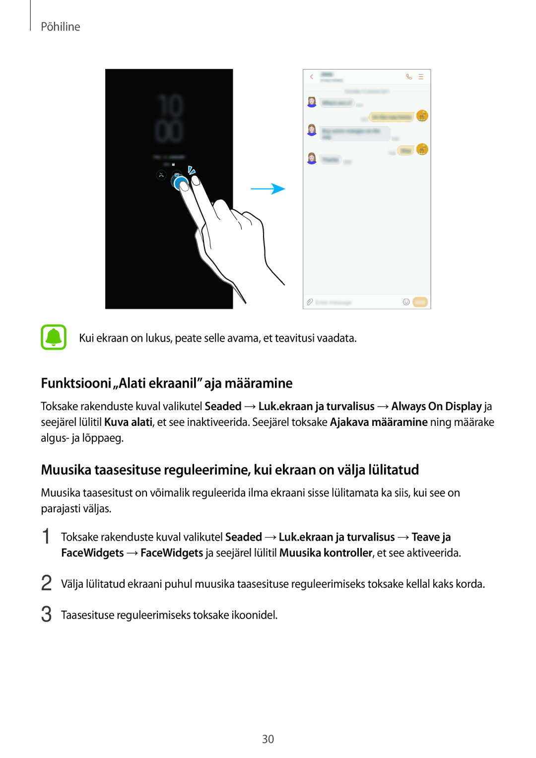 Samsung SM-J730FZSDSEB manual Funktsiooni„Alati ekraanil aja määramine, Taasesituse reguleerimiseks toksake ikoonidel 