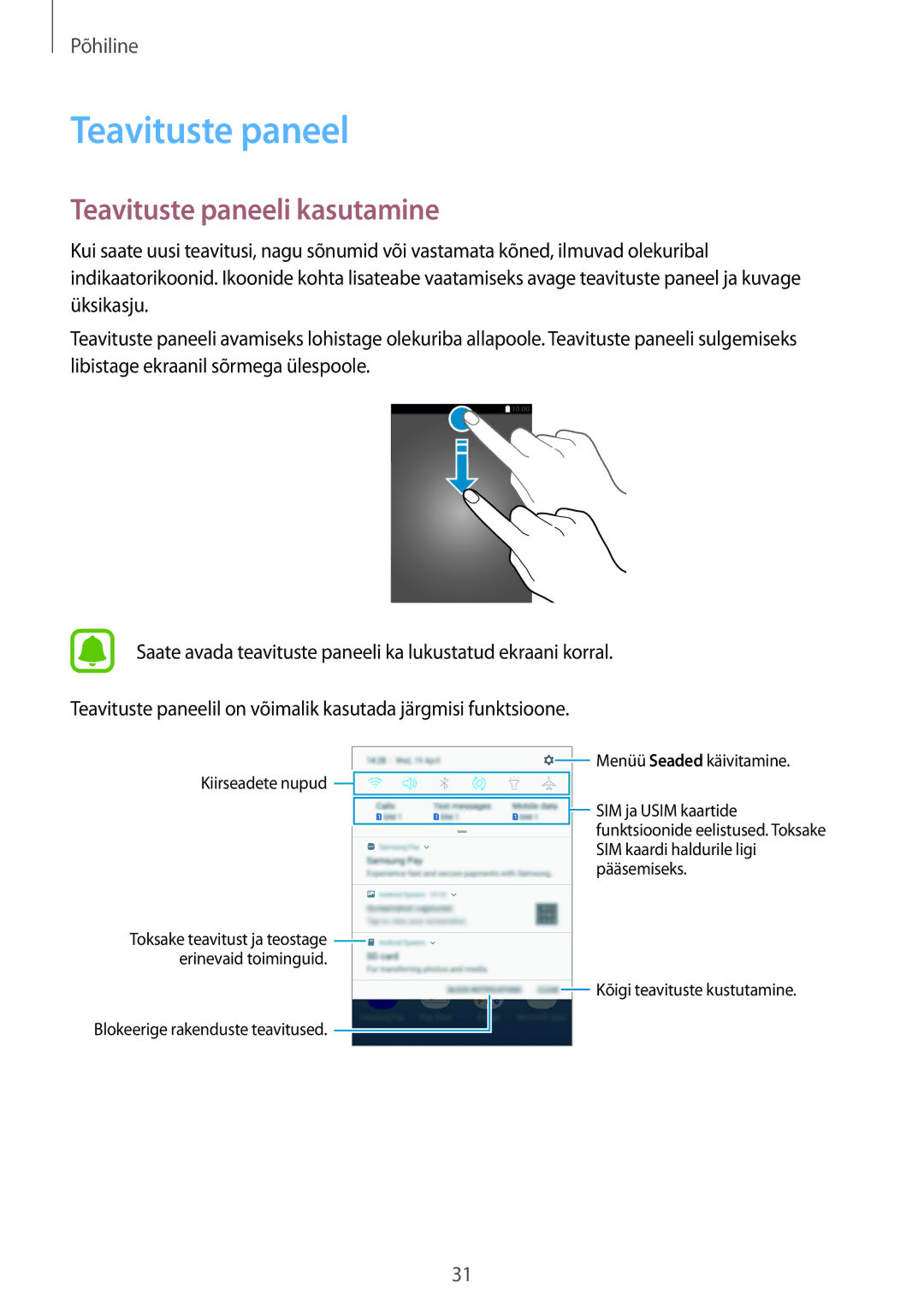 Samsung SM-J730FZKDSEB, SM-J730FZSDSEB, SM-J530FZSDSEB, SM-J530FZKDSEB, SM-J530FZDDSEB manual Teavituste paneeli kasutamine 