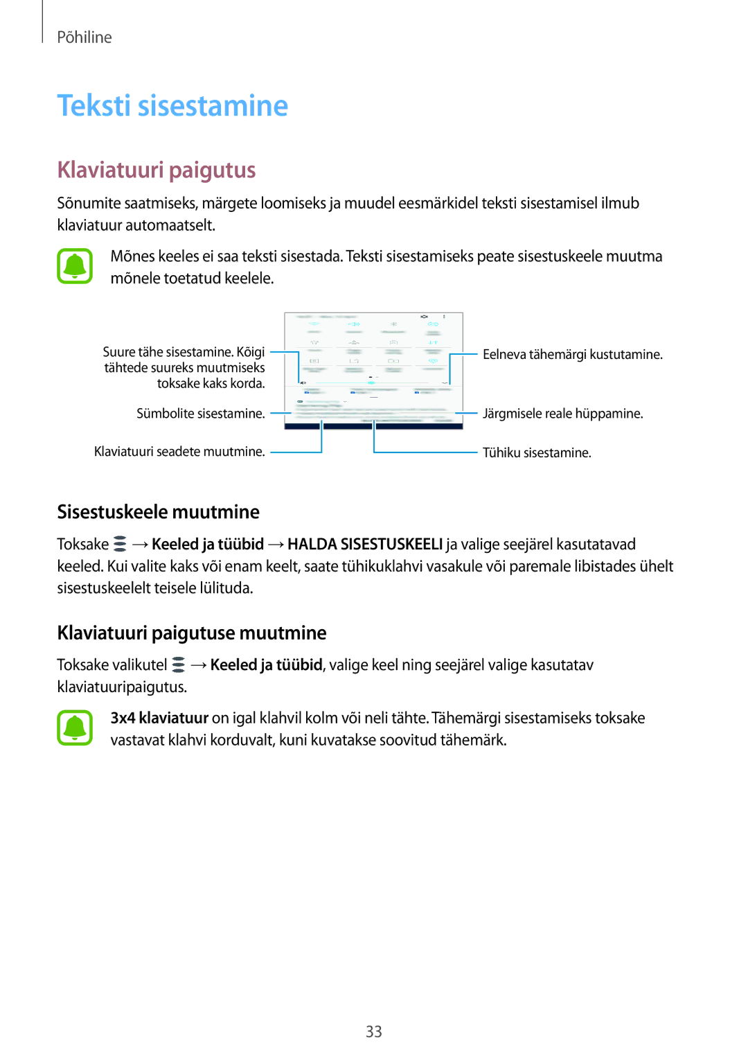 Samsung SM-J530FZKDSEB, SM-J730FZSDSEB manual Teksti sisestamine, Sisestuskeele muutmine, Klaviatuuri paigutuse muutmine 