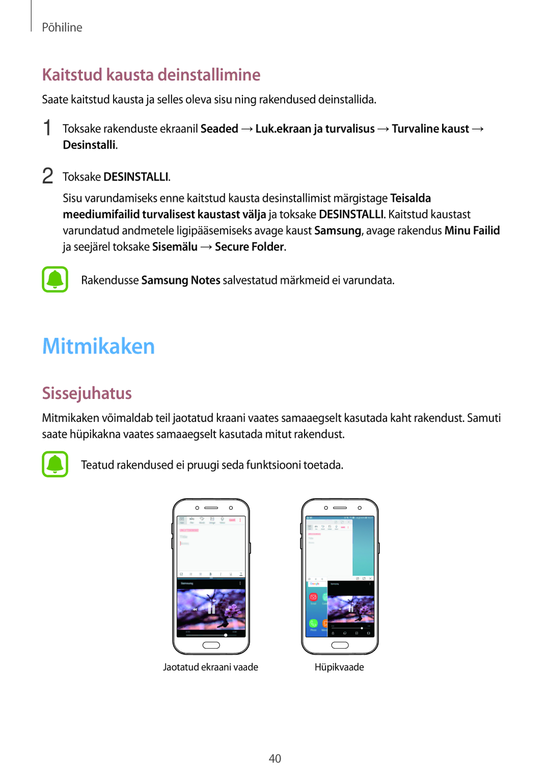 Samsung SM-J530FZDDSEB, SM-J730FZSDSEB, SM-J730FZKDSEB, SM-J530FZSDSEB manual Mitmikaken, Kaitstud kausta deinstallimine 