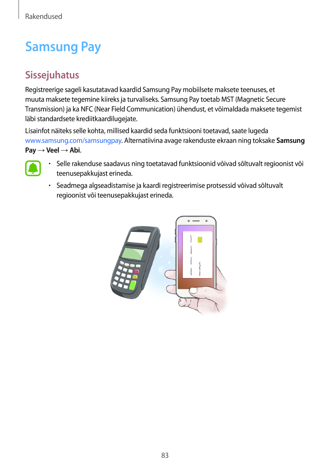 Samsung SM-J730FZDDSEB, SM-J730FZSDSEB, SM-J730FZKDSEB, SM-J530FZSDSEB, SM-J530FZKDSEB manual Samsung Pay, Sissejuhatus 