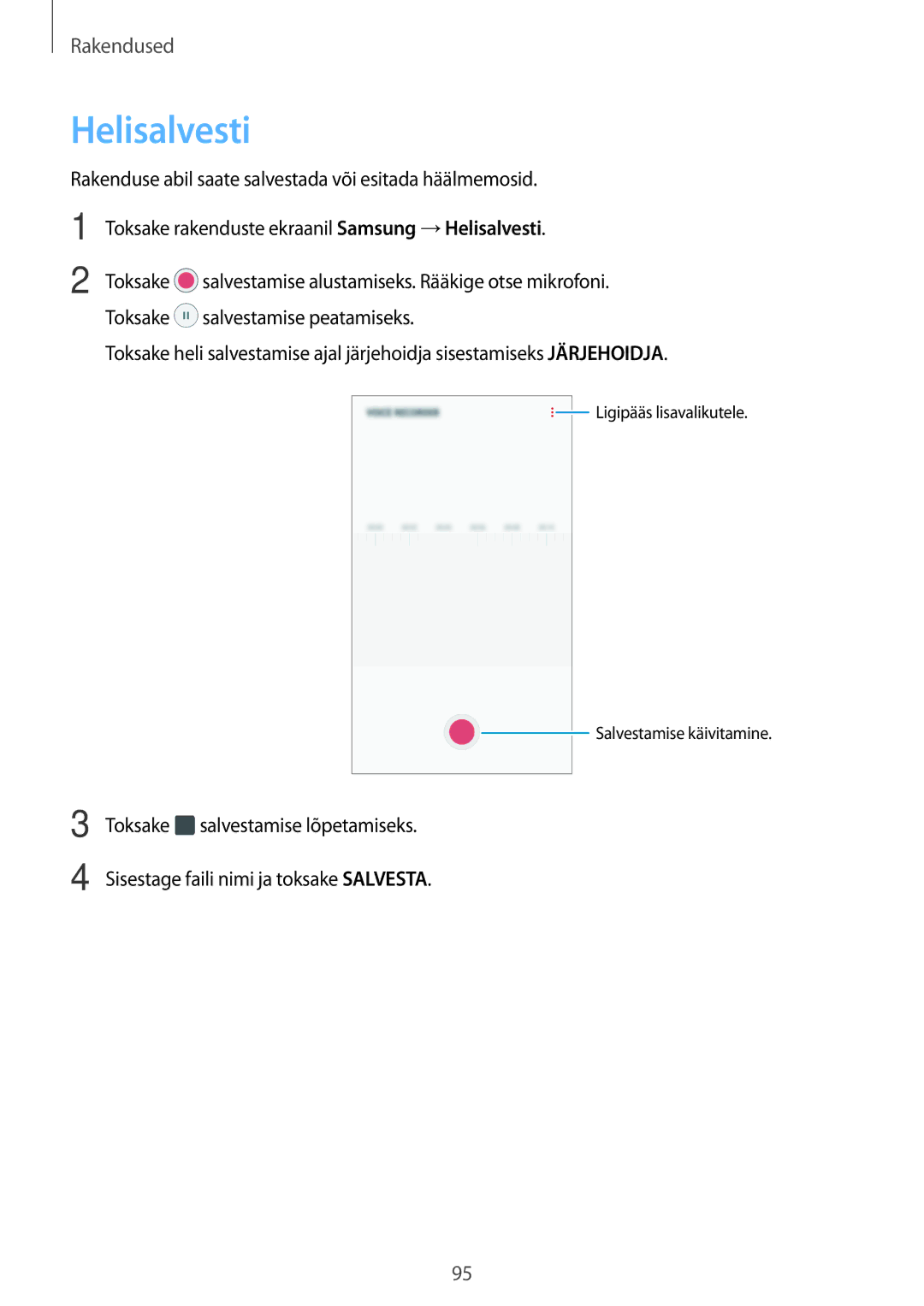Samsung SM-J730FZDDSEB, SM-J730FZSDSEB manual Helisalvesti, Rakenduse abil saate salvestada või esitada häälmemosid, Toksake 