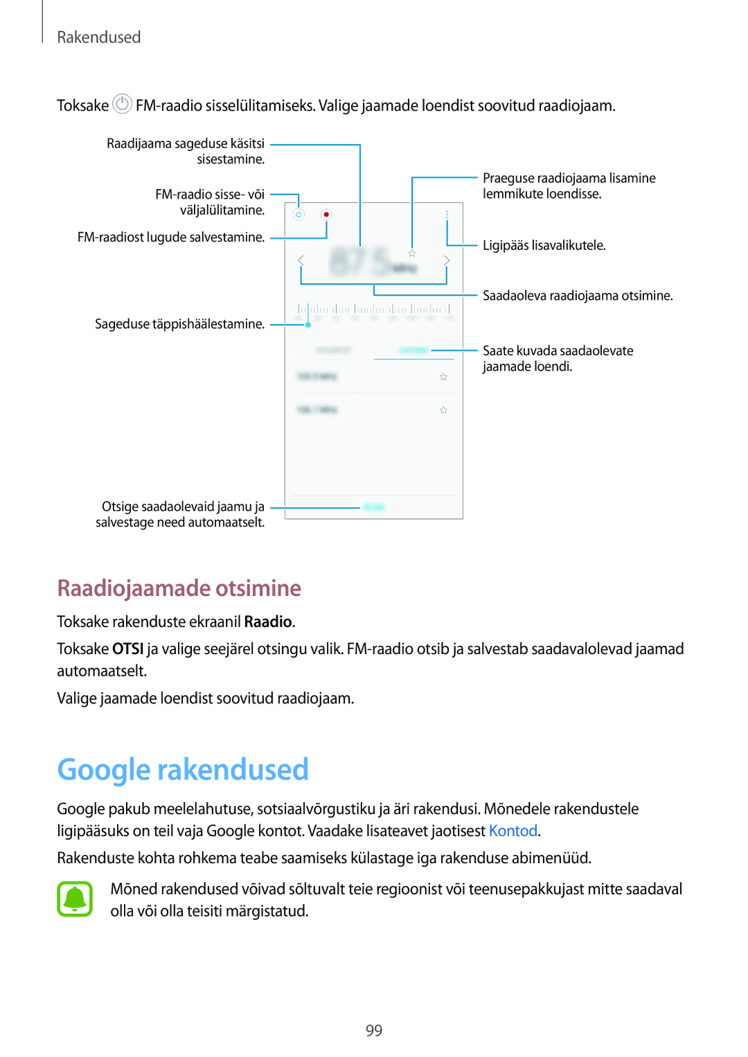 Samsung SM-J530FZKDSEB, SM-J730FZSDSEB, SM-J730FZKDSEB, SM-J530FZSDSEB manual Google rakendused, Raadiojaamade otsimine 