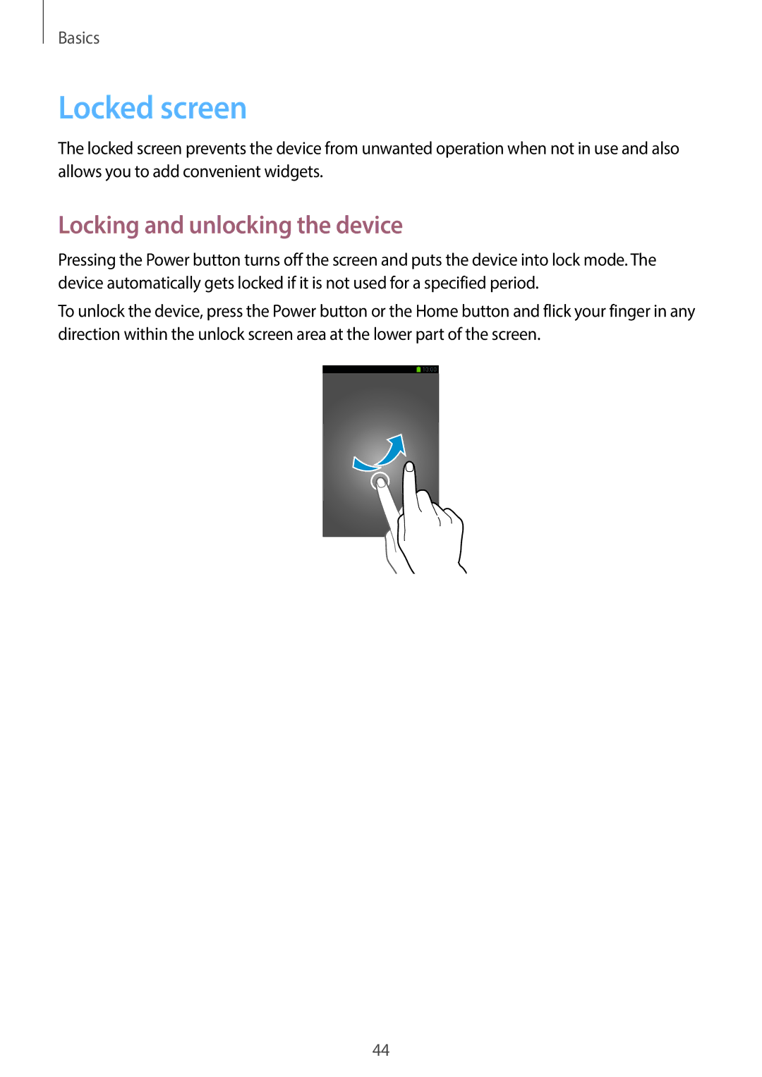 Samsung SM-N7500ZKAPAK, SM-N7500ZKACAC, SM-N7500ZKAKSA, SM-N7500ZWAAFR manual Locked screen, Locking and unlocking the device 