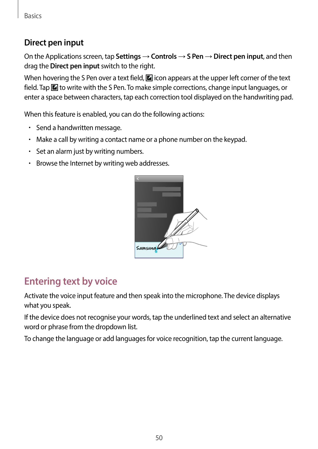 Samsung SM-N7500ZKAACR, SM-N7500ZKACAC, SM-N7500ZKAKSA, SM-N7500ZWAAFR manual Entering text by voice, Direct pen input 