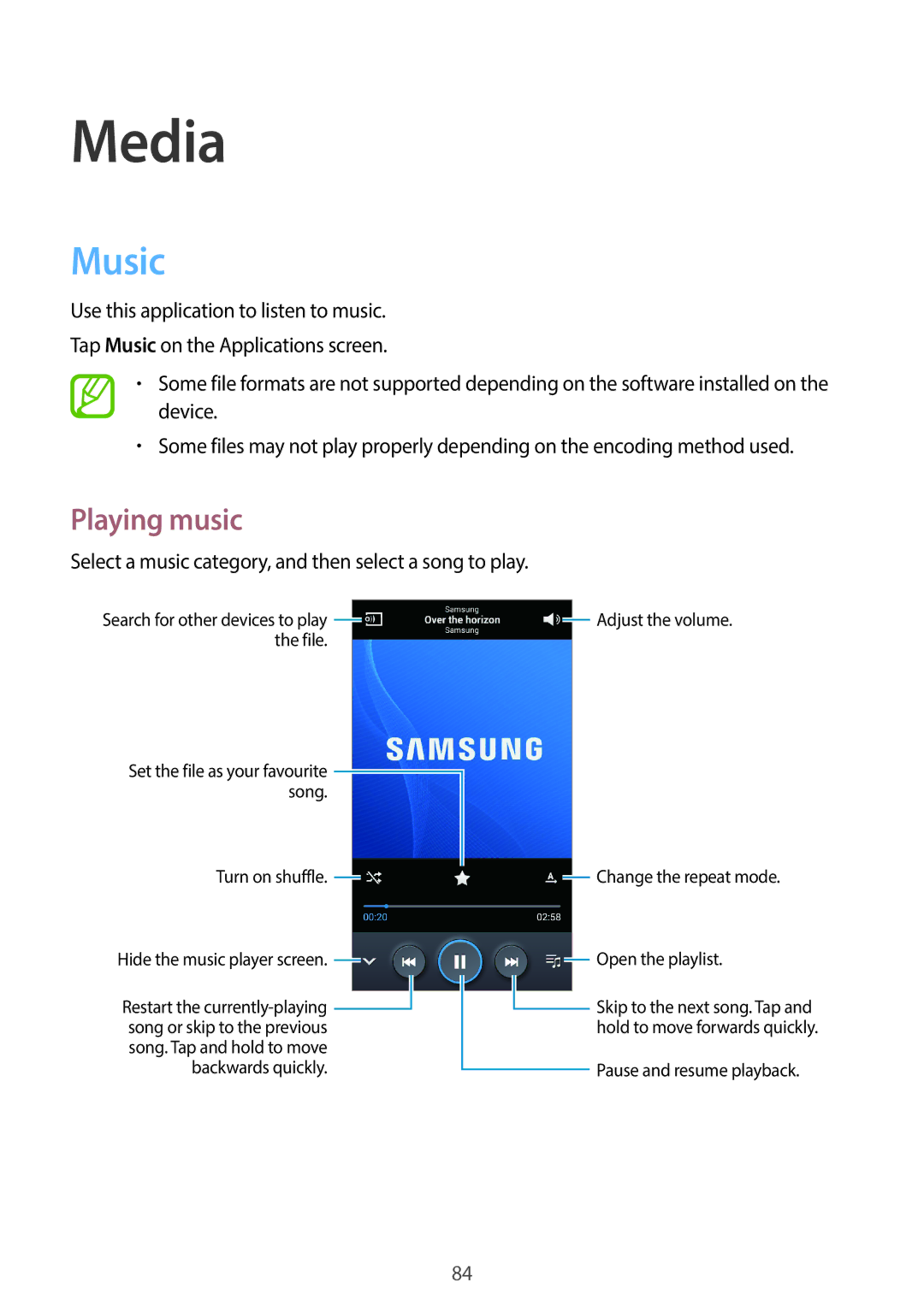 Samsung SM-N7500ZWATHR manual Media, Music, Playing music, Select a music category, and then select a song to play 