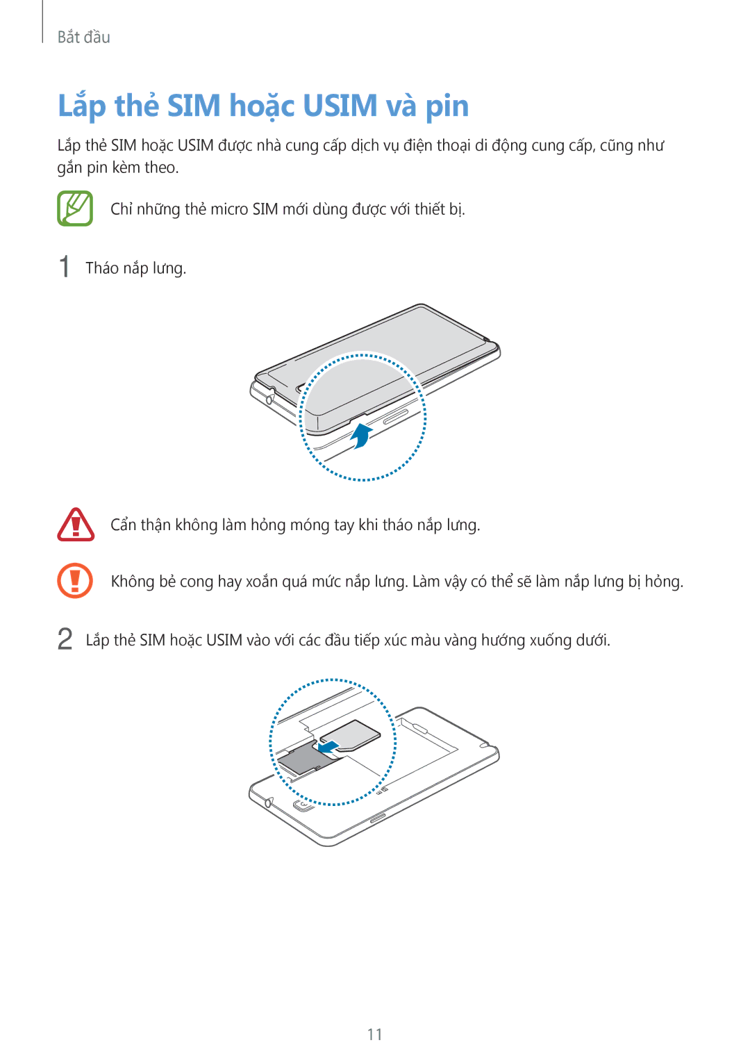 Samsung SM-N7500ZKAXXV, SM-N7500ZWAXXV manual Lắp thẻ SIM hoặc Usim và pin 