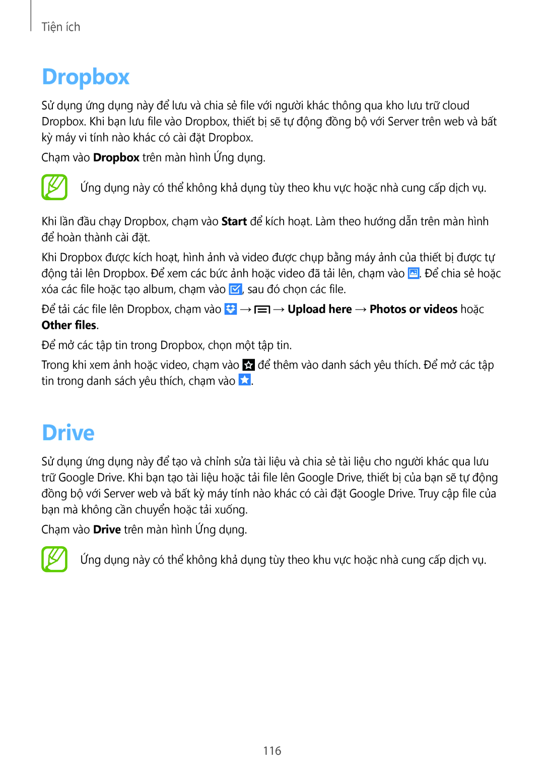 Samsung SM-N7500ZWAXXV, SM-N7500ZKAXXV manual Dropbox, Drive, 116 