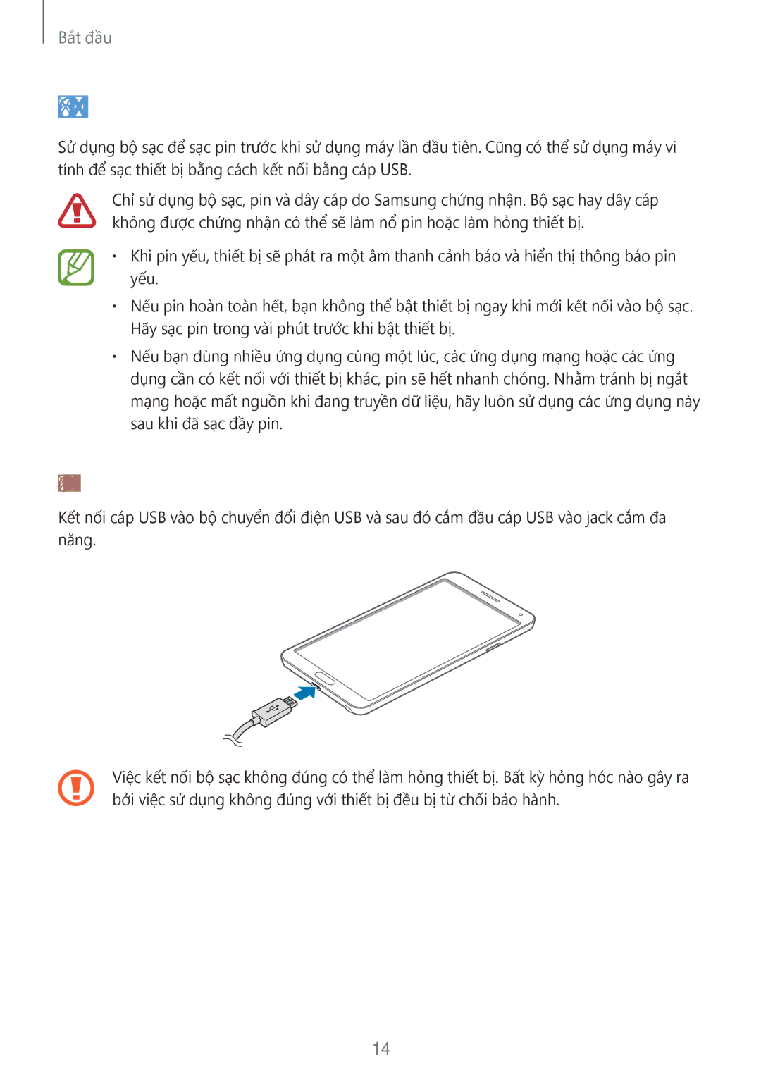 Samsung SM-N7500ZWAXXV, SM-N7500ZKAXXV manual Sạc pin, Sạc bằng bộ sạc 