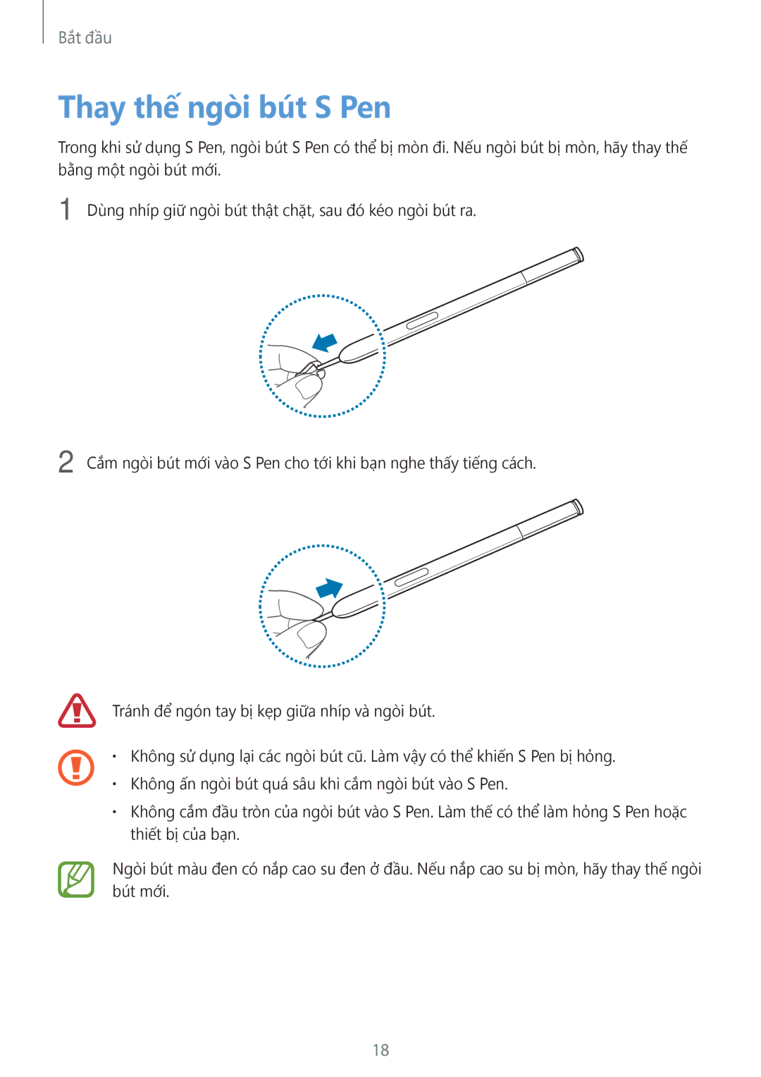 Samsung SM-N7500ZWAXXV, SM-N7500ZKAXXV manual Thay thế ngòi bút S Pen 