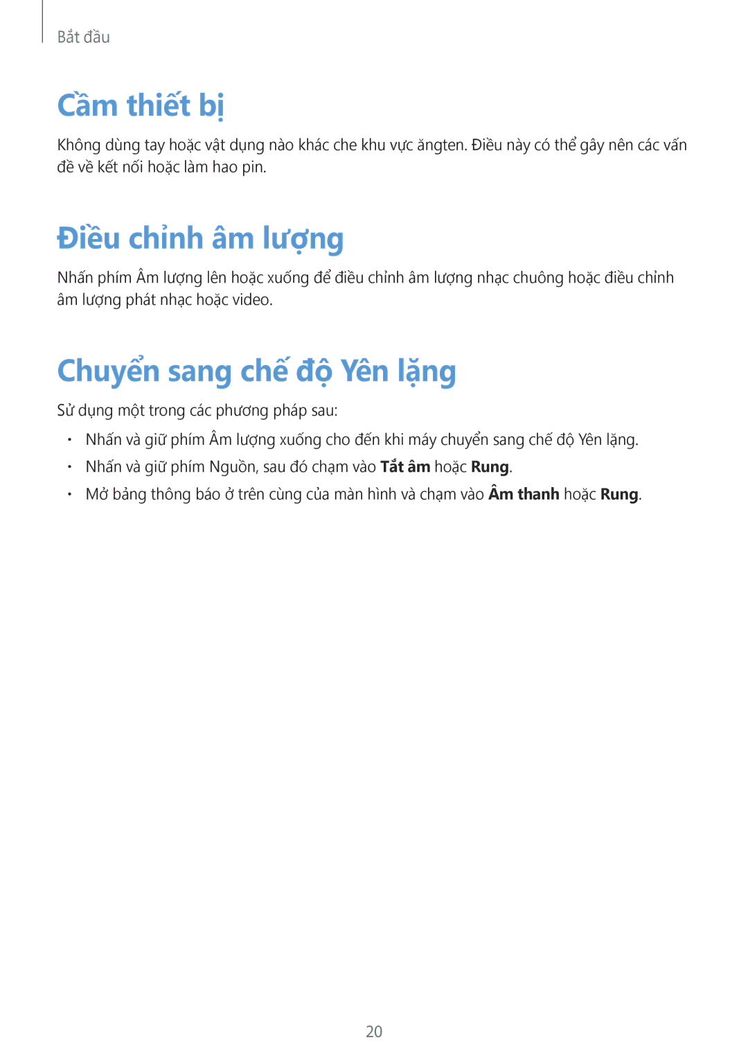 Samsung SM-N7500ZWAXXV, SM-N7500ZKAXXV manual Cầm thiết bị, Điều chỉnh âm lượng, Chuyển sang chế độ Yên lặng 