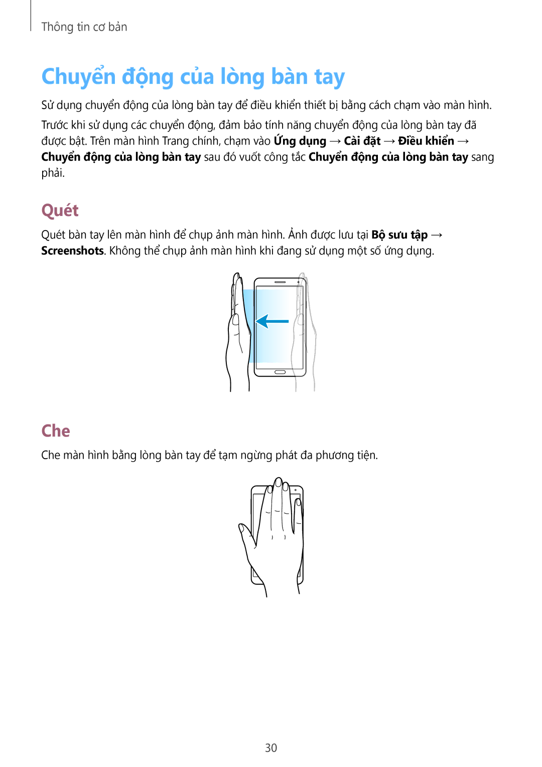 Samsung SM-N7500ZWAXXV, SM-N7500ZKAXXV manual Chuyên đông cua long ban tay, Quét, Che 