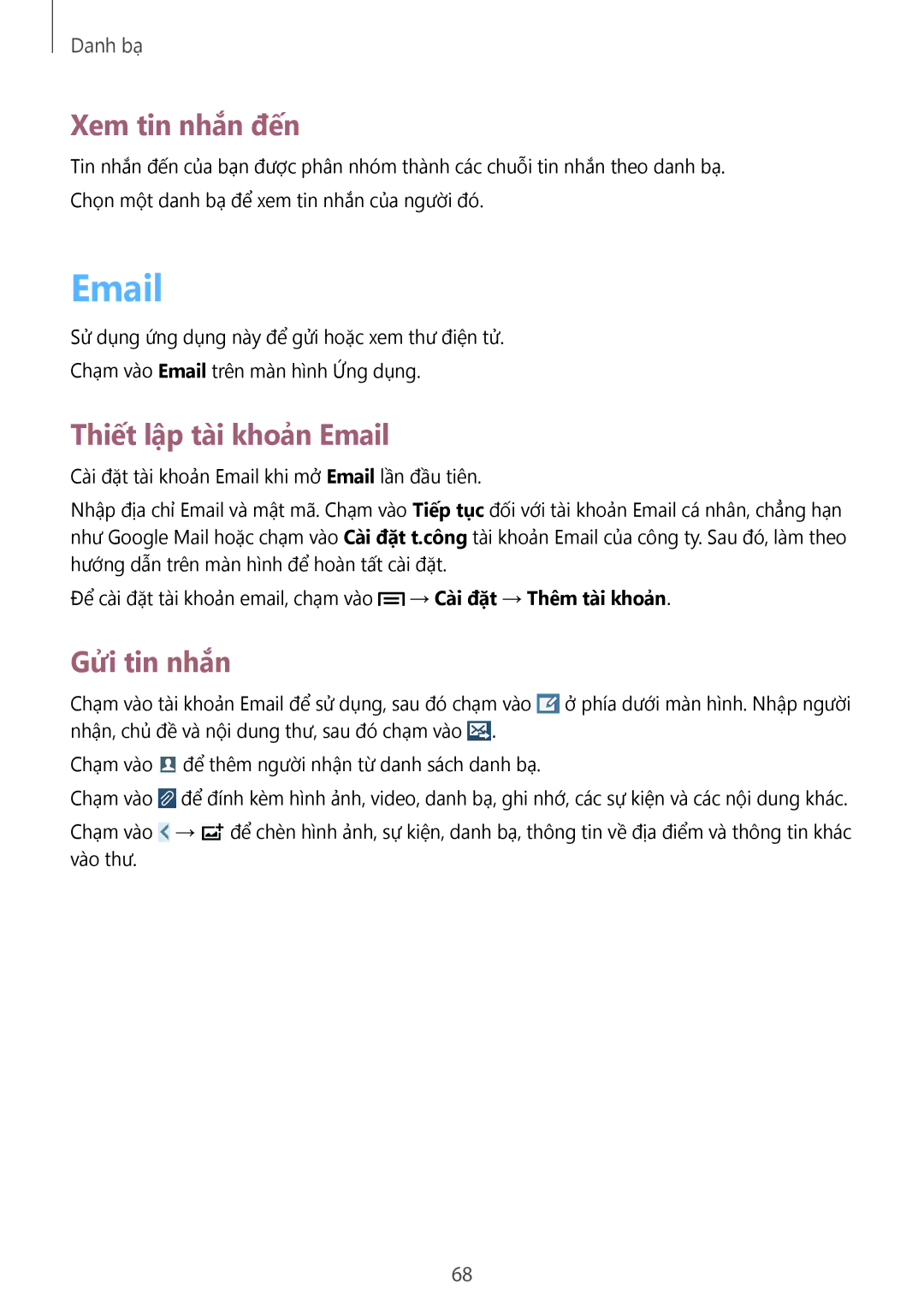 Samsung SM-N7500ZWAXXV, SM-N7500ZKAXXV manual Xem tin nhắn đến, Thiết lập tài khoản Email 