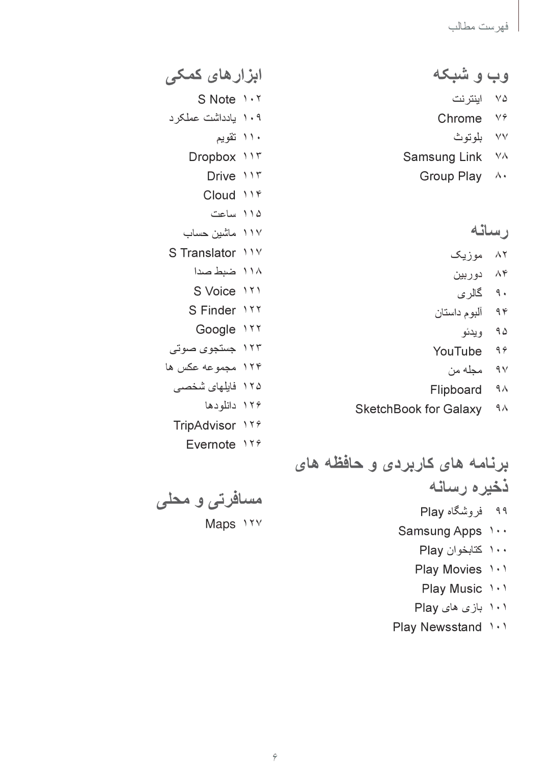 Samsung SM-N7502ZWALYS, SM-N7502ZGATHR, SM-N7502ZGAXSG manual Maps, تنرتنيا 75 Chrome 76 ثوتولب 77 Samsung Link 78 Group Play 