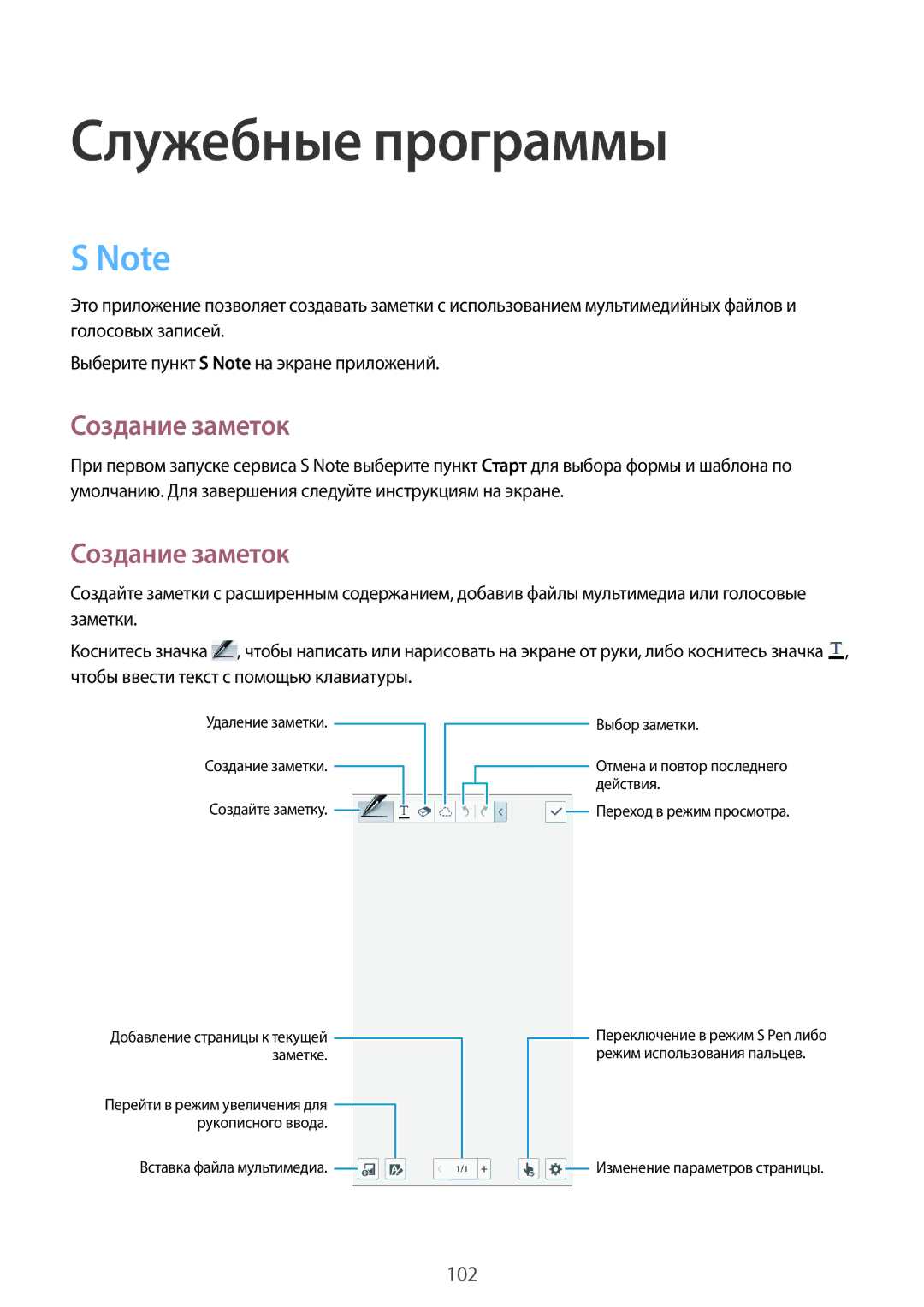 Samsung SM-N7502ZKASER manual Служебные программы, Создание заметок 