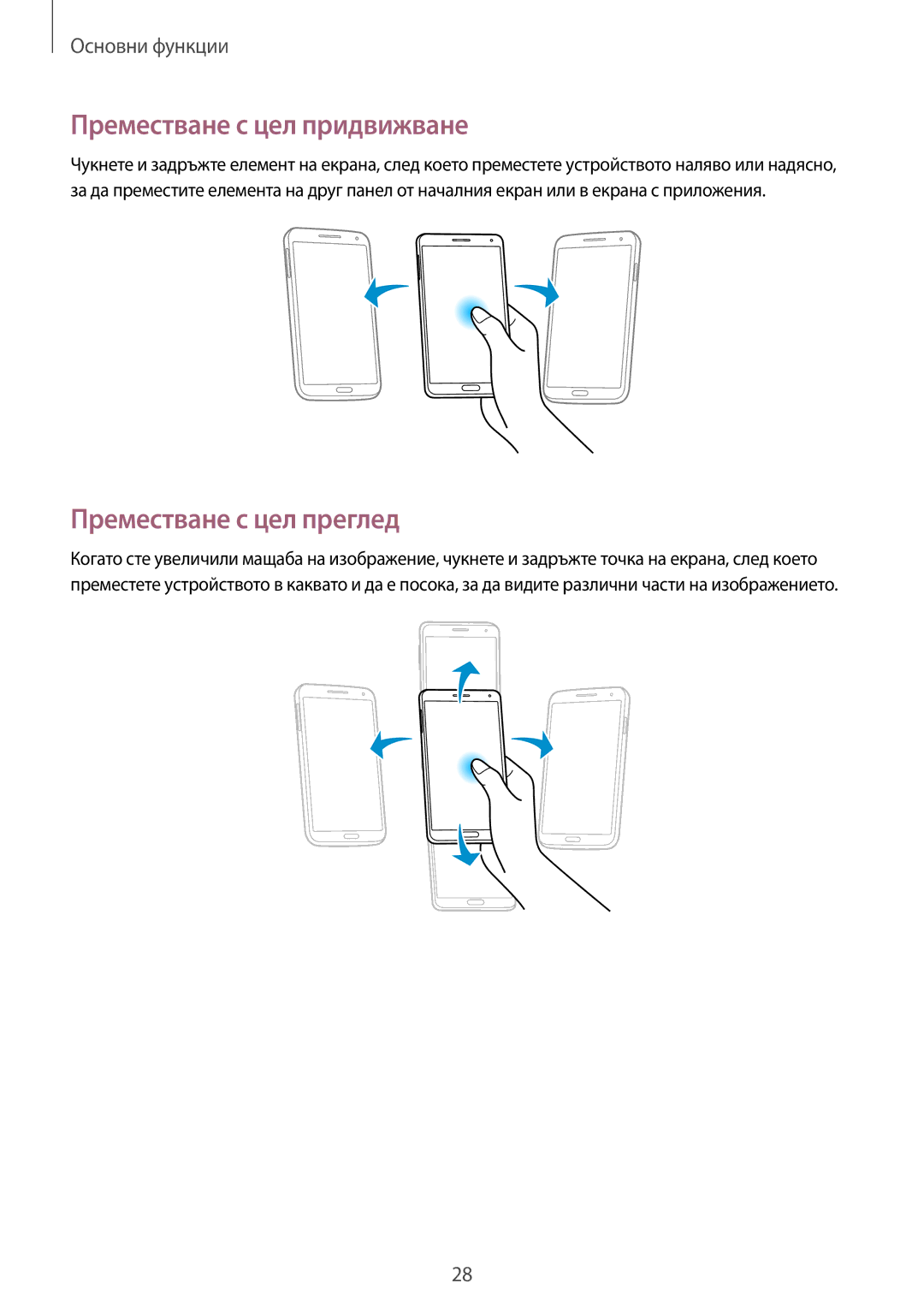 Samsung SM-N7505ZKABGL, SM-N7505ZWABGL manual Преместване с цел придвижване, Преместване с цел преглед 