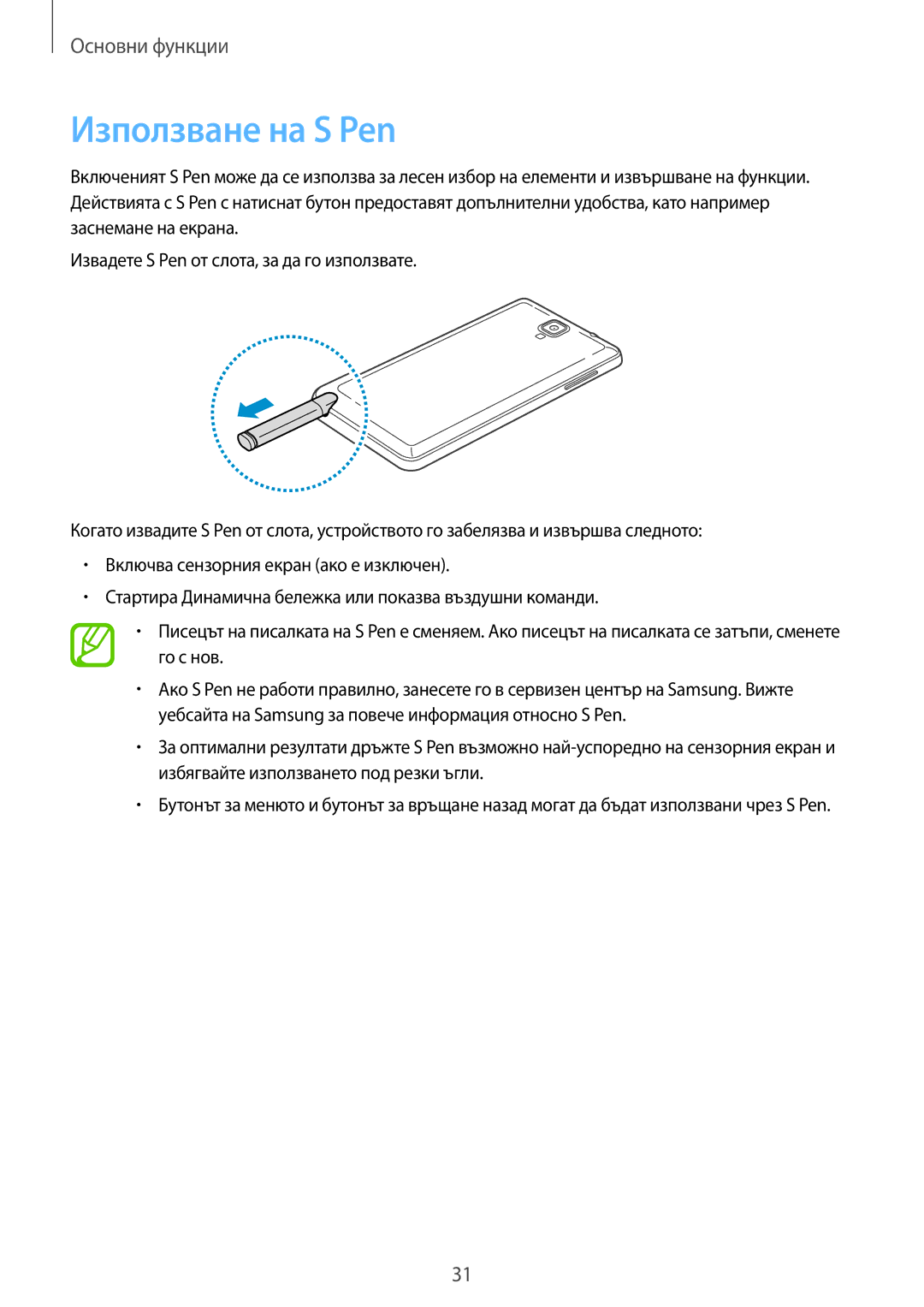 Samsung SM-N7505ZWABGL, SM-N7505ZKABGL manual Използване на S Pen 