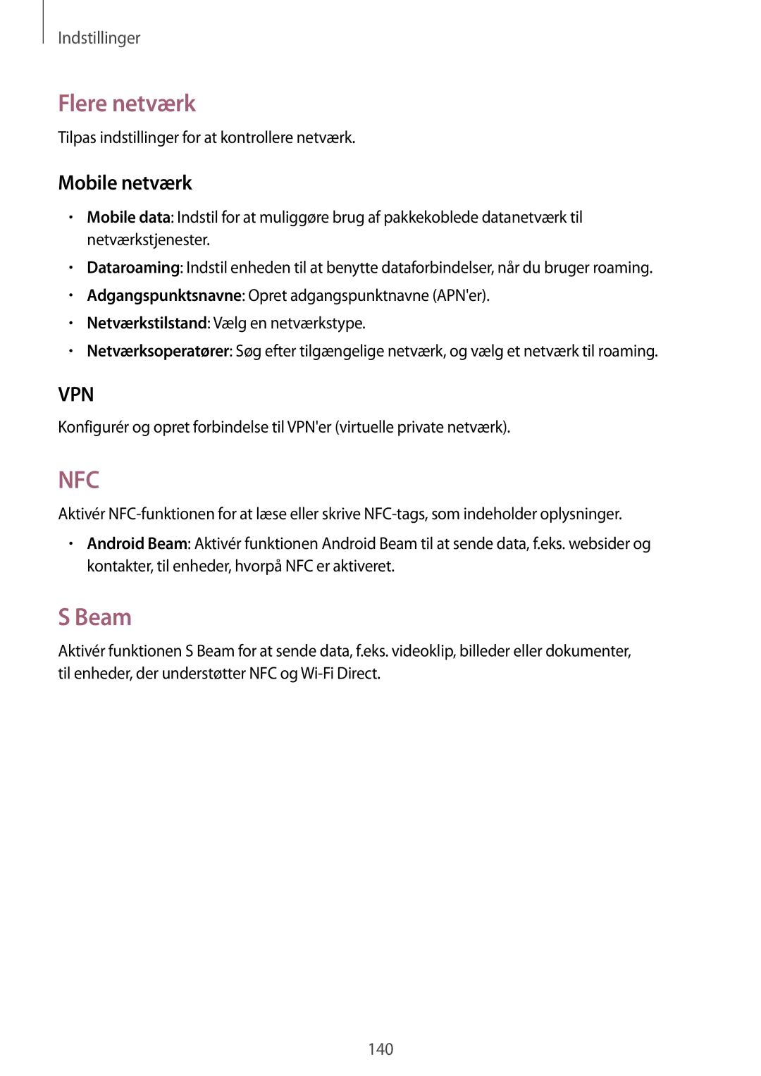 Samsung SM-N7505ZWANEE, SM-N7505ZKANEE, SM-N7505ZGANEE manual Flere netværk, Beam, Mobile netværk 