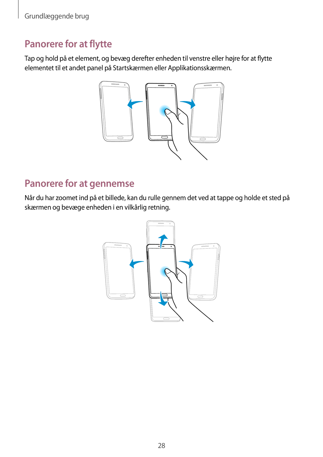 Samsung SM-N7505ZGANEE, SM-N7505ZKANEE, SM-N7505ZWANEE manual Panorere for at flytte, Panorere for at gennemse 