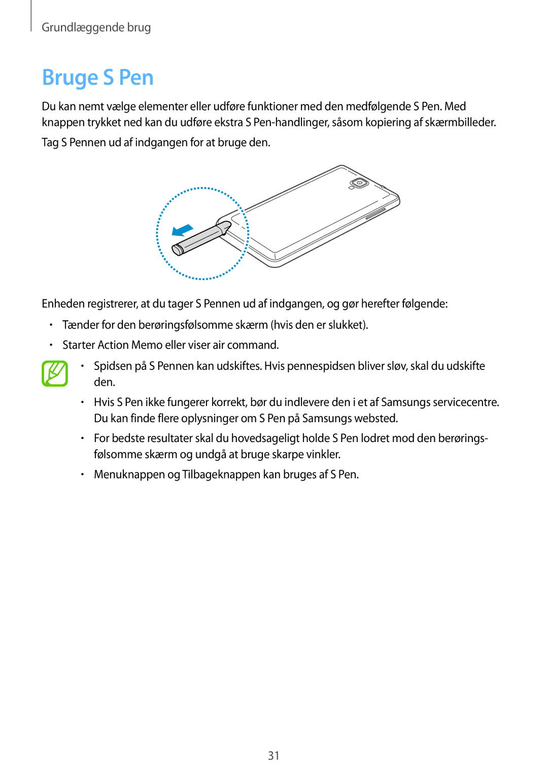 Samsung SM-N7505ZGANEE, SM-N7505ZKANEE, SM-N7505ZWANEE manual Bruge S Pen 