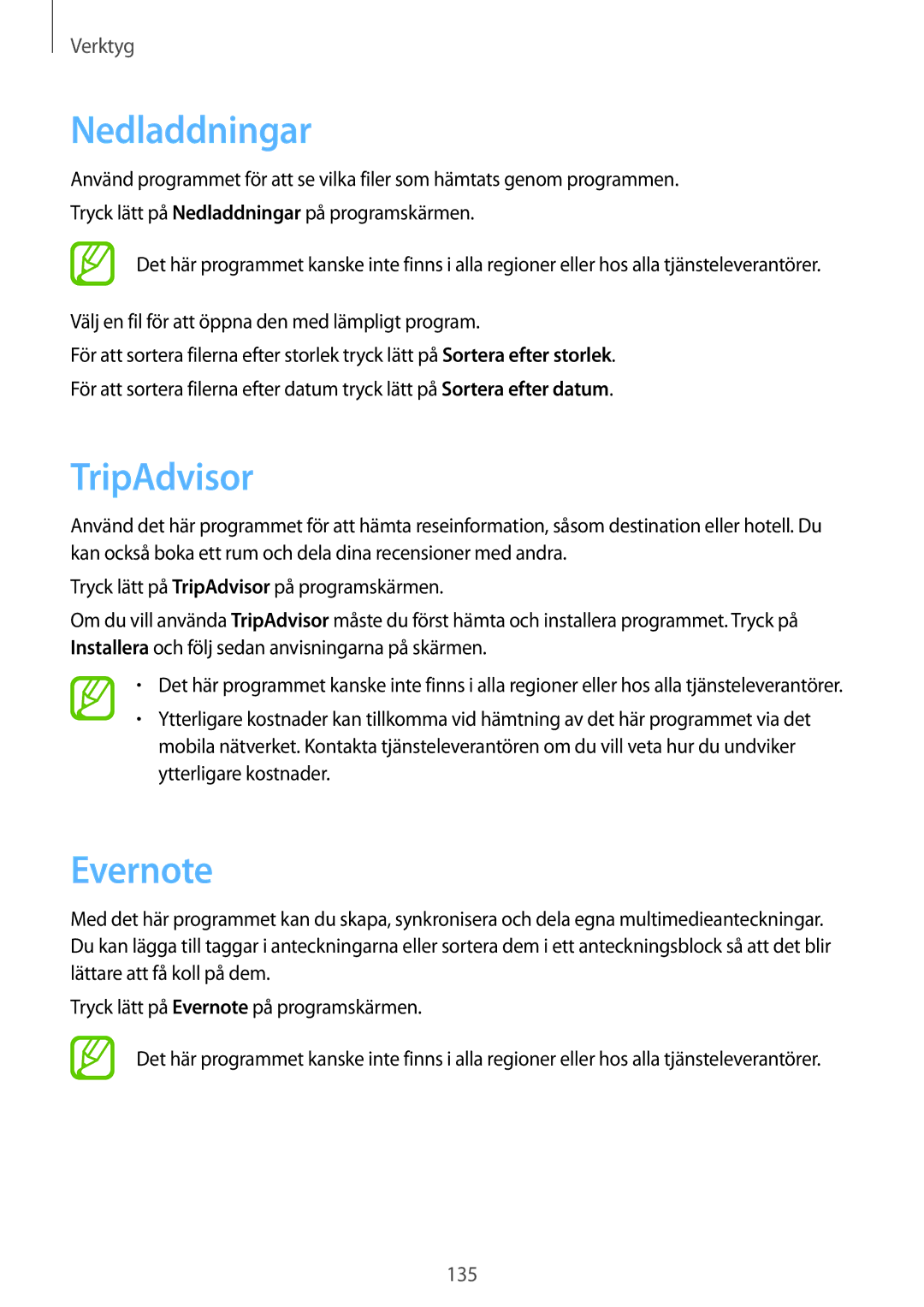 Samsung SM-N7505ZKANEE, SM-N7505ZGANEE, SM-N7505ZWANEE manual Nedladdningar, TripAdvisor, Evernote 