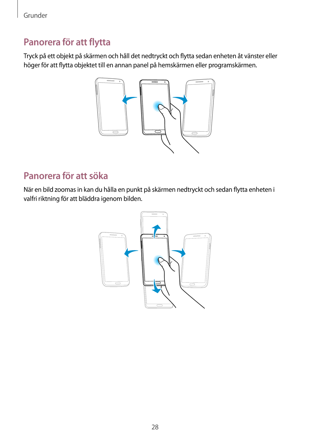 Samsung SM-N7505ZGANEE, SM-N7505ZKANEE, SM-N7505ZWANEE manual Panorera för att flytta, Panorera för att söka 