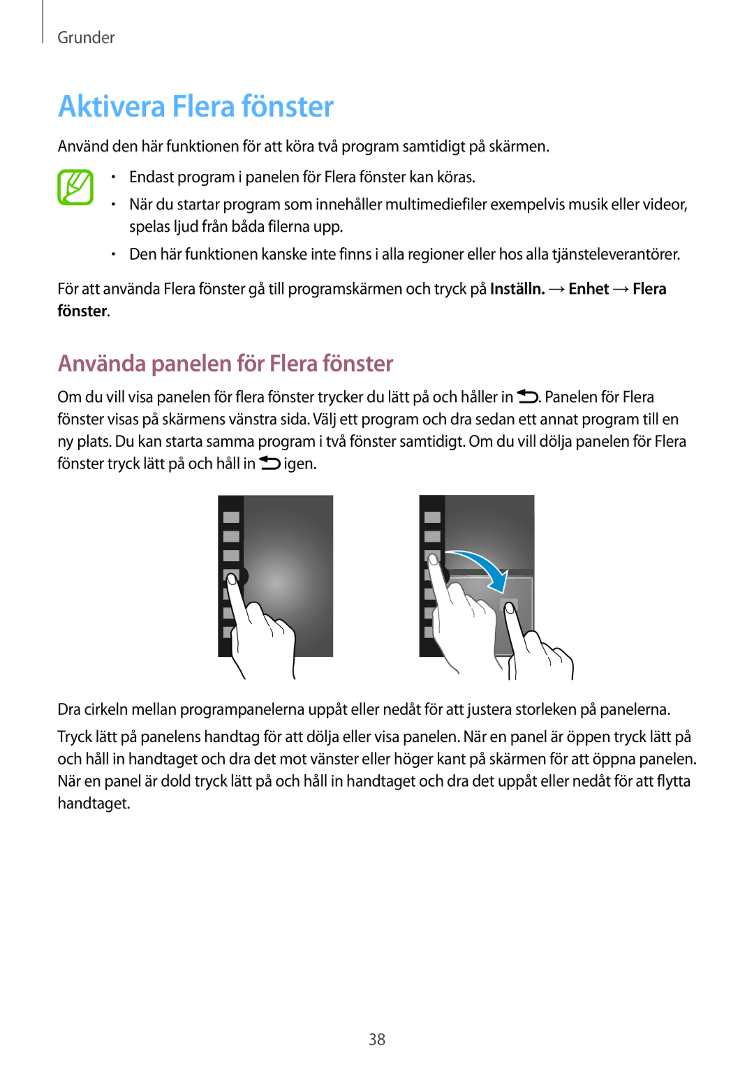 Samsung SM-N7505ZWANEE, SM-N7505ZKANEE, SM-N7505ZGANEE Aktivera Flera fönster, Använda panelen för Flera fönster, Fönster 