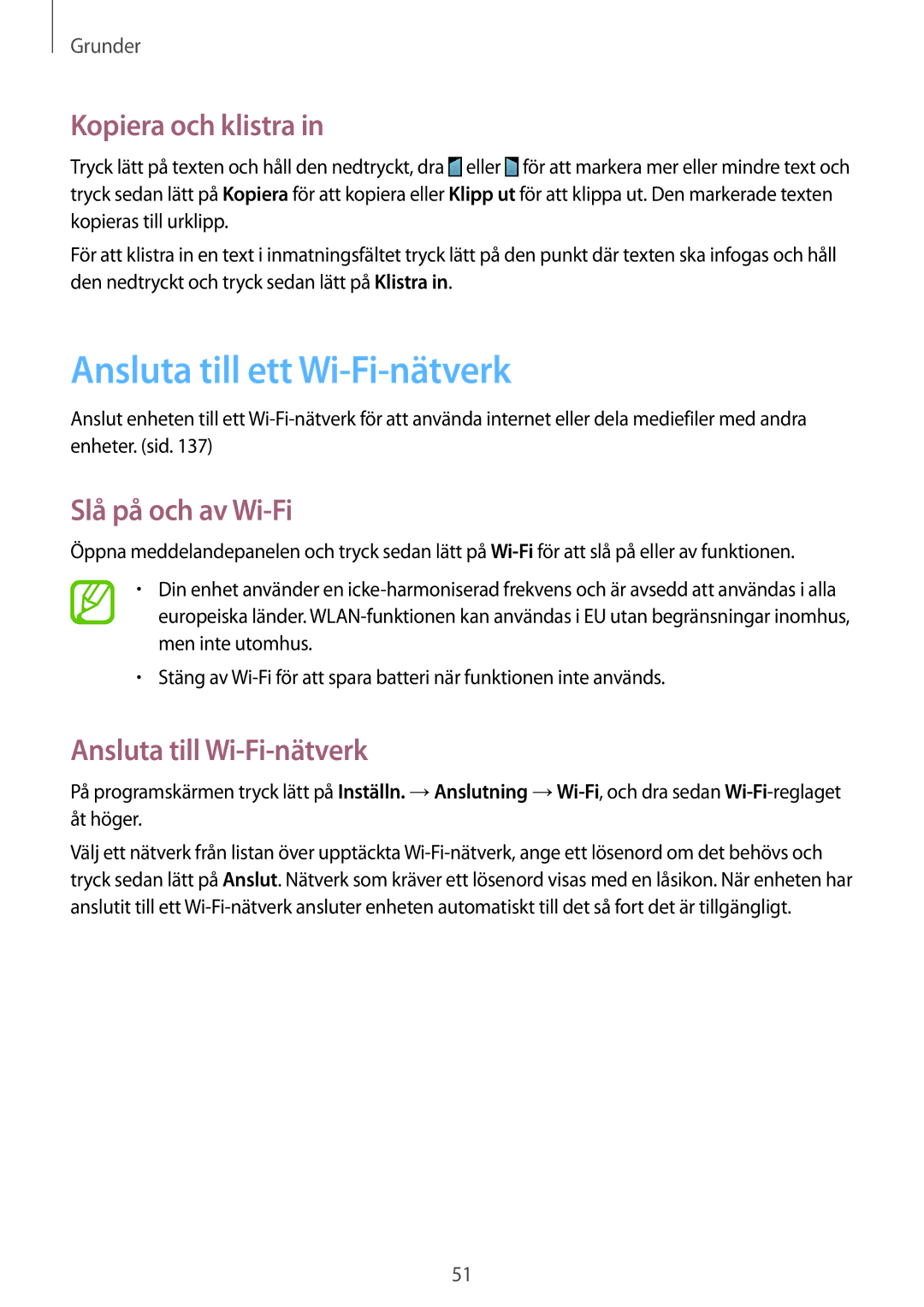 Samsung SM-N7505ZKANEE, SM-N7505ZGANEE manual Ansluta till ett Wi-Fi-nätverk, Kopiera och klistra, Slå på och av Wi-Fi 