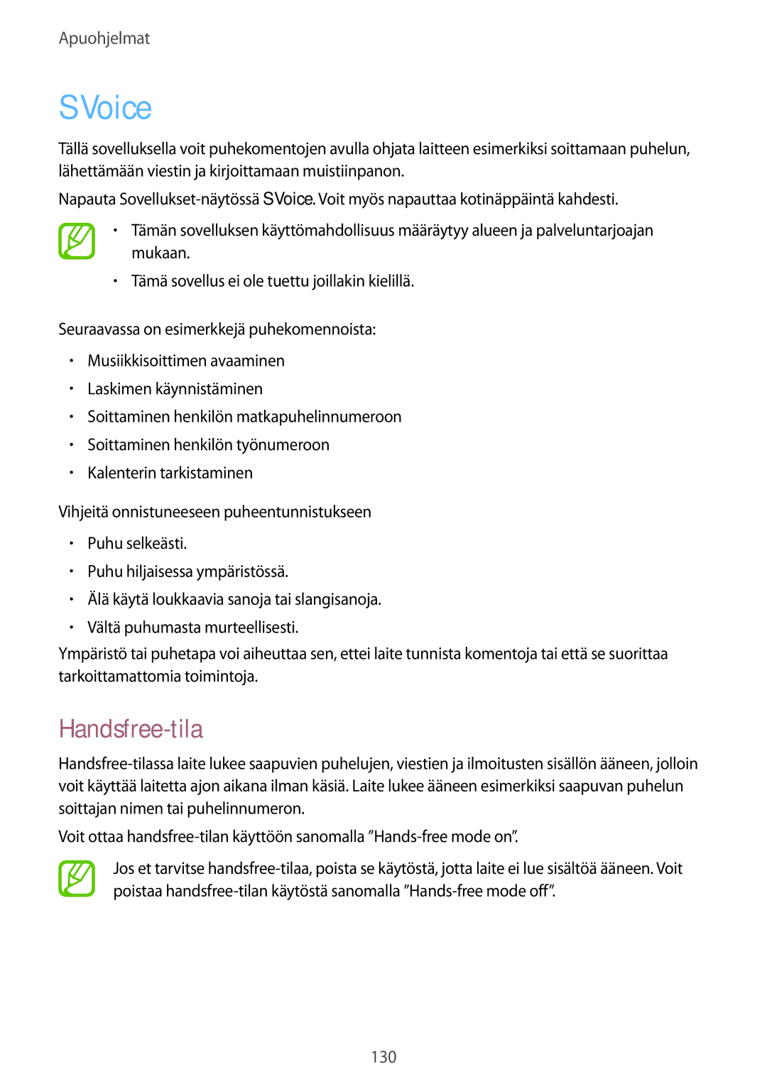 Samsung SM-N7505ZGANEE, SM-N7505ZKANEE, SM-N7505ZWANEE manual Voice, Handsfree-tila 