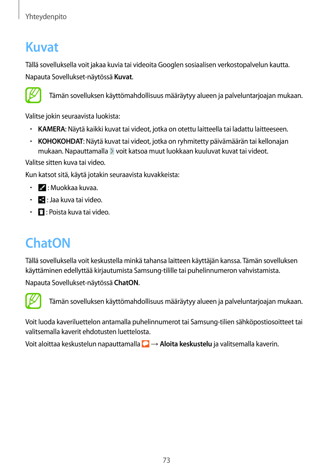 Samsung SM-N7505ZGANEE, SM-N7505ZKANEE, SM-N7505ZWANEE manual Kuvat, ChatON 