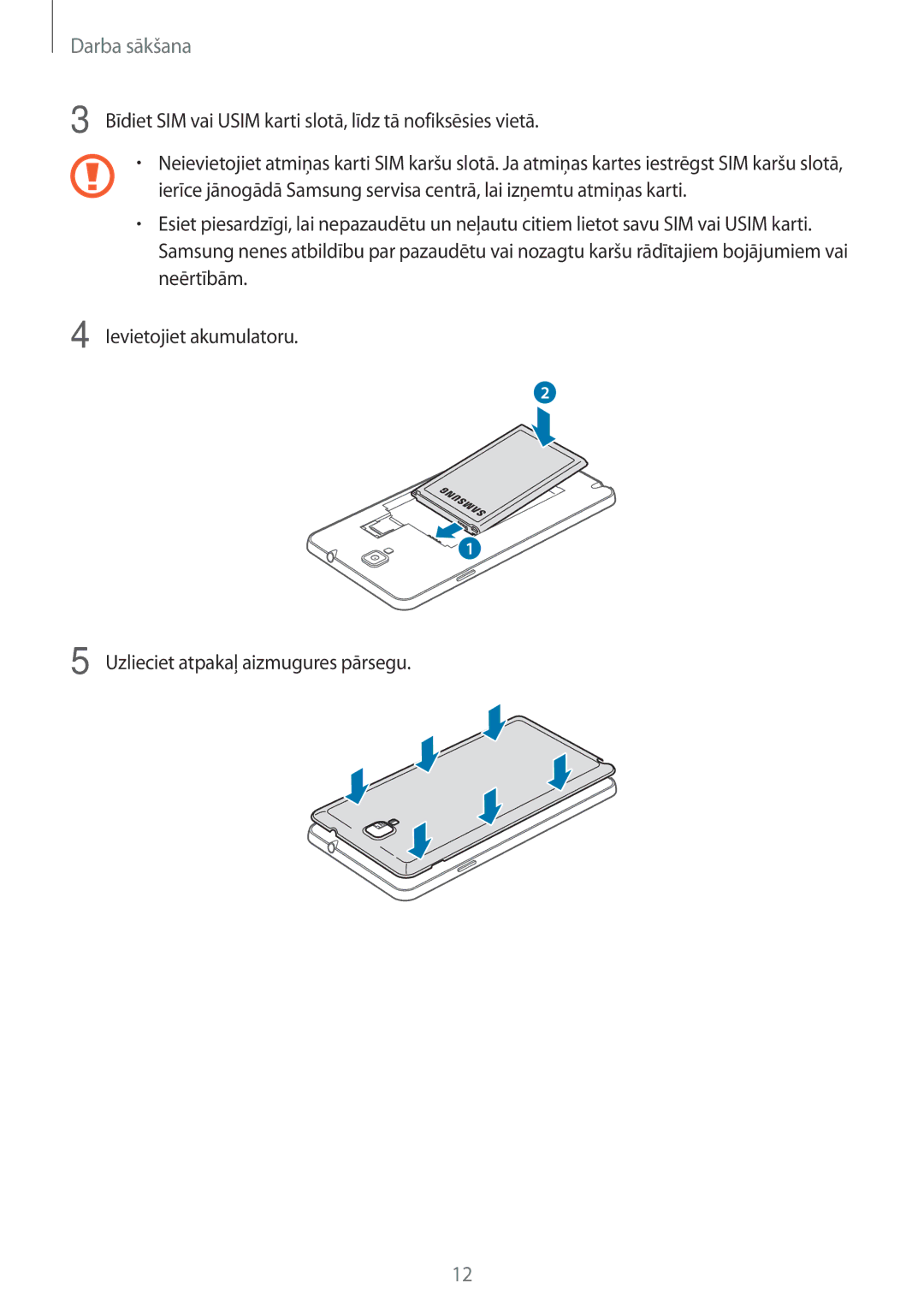 Samsung SM-N7505ZKASEB, SM-N7505ZWASEB manual Bīdiet SIM vai Usim karti slotā, līdz tā nofiksēsies vietā 