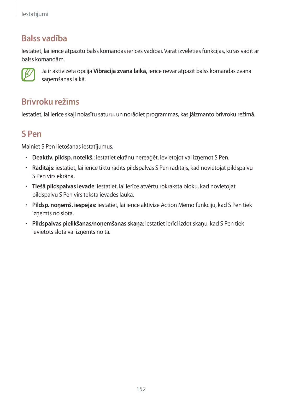 Samsung SM-N7505ZKASEB, SM-N7505ZWASEB manual Balss vadība, Pen 