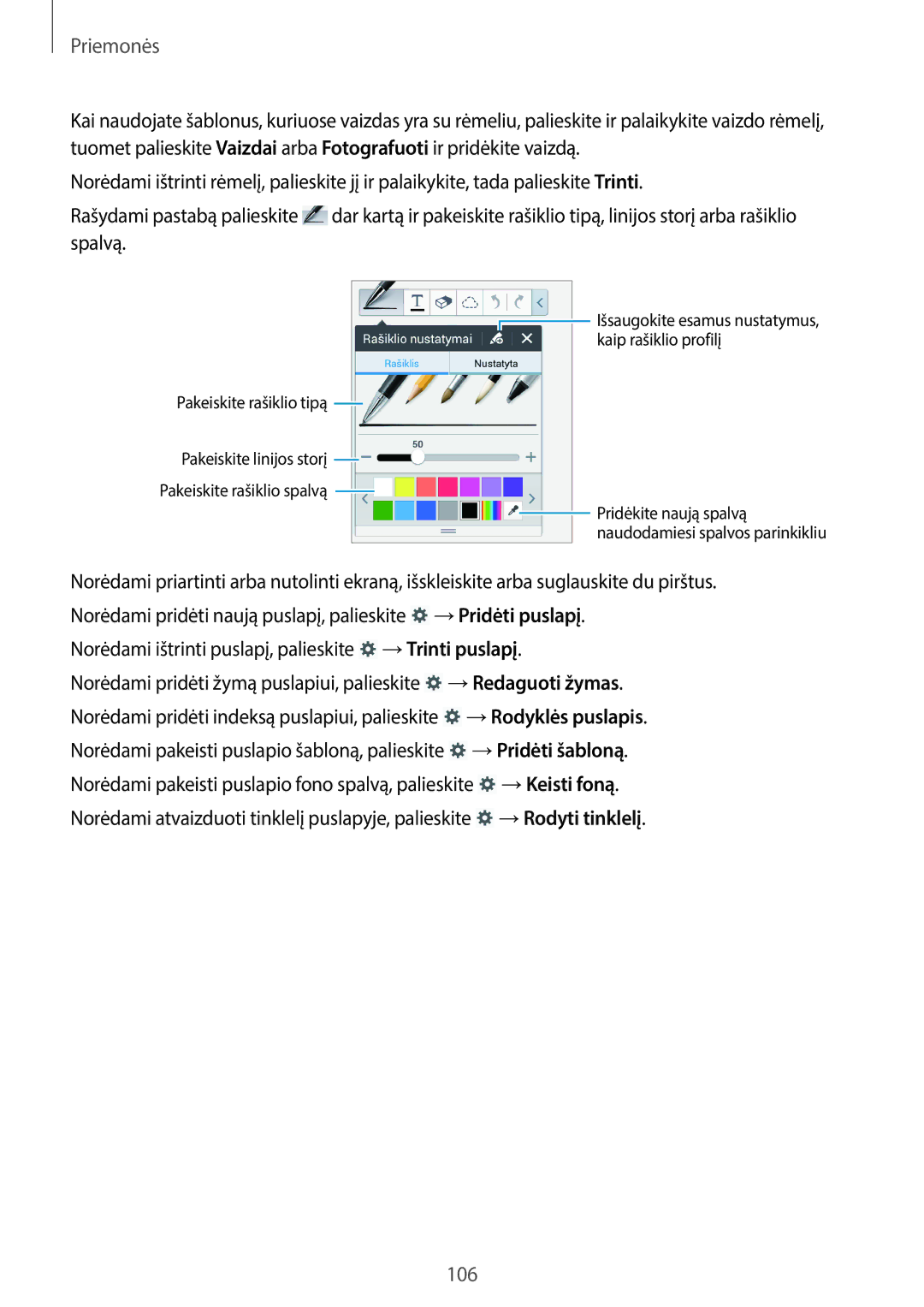 Samsung SM-N7505ZKASEB, SM-N7505ZWASEB manual →Redaguoti žymas, →Keisti foną 