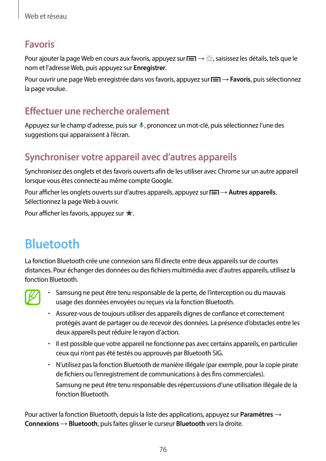 Samsung SM-N7505ZKAXEF Bluetooth, Effectuer une recherche oralement, Synchroniser votre appareil avec d’autres appareils 