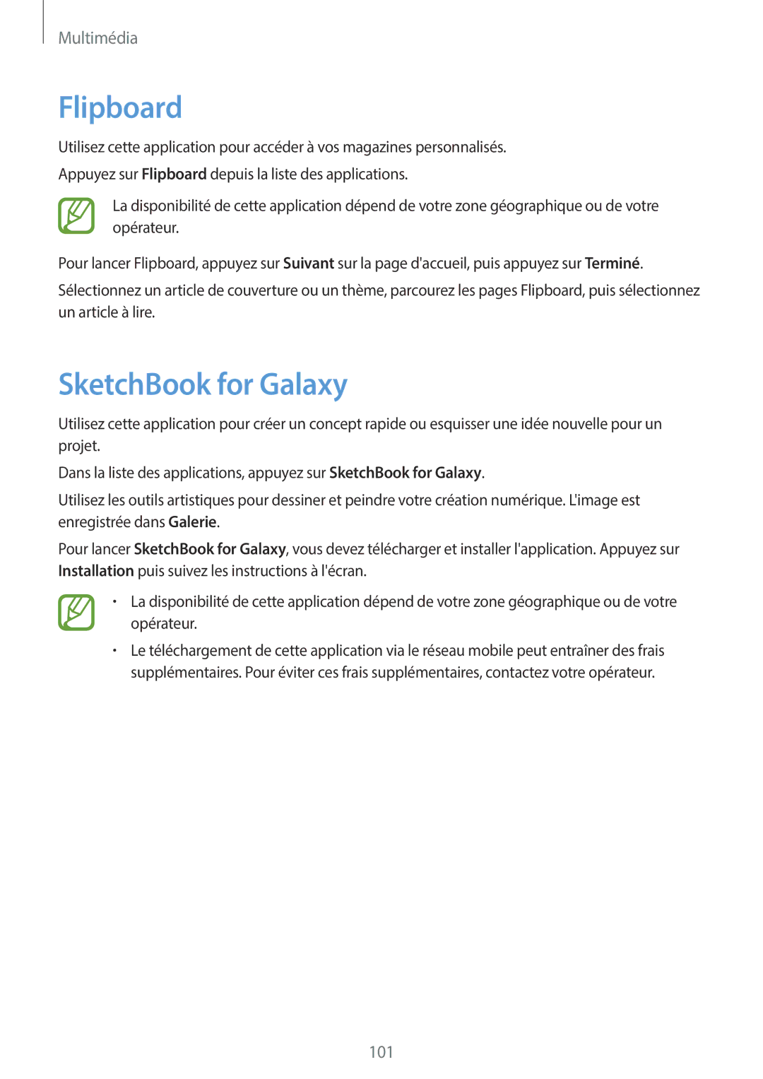 Samsung SM-N7505ZKGXEF, SM-N7505ZKGSFR, SM-N7505ZWGXEF, SM-N7505ZWGSFR, SM-N7505ZKGBOG manual Flipboard, SketchBook for Galaxy 